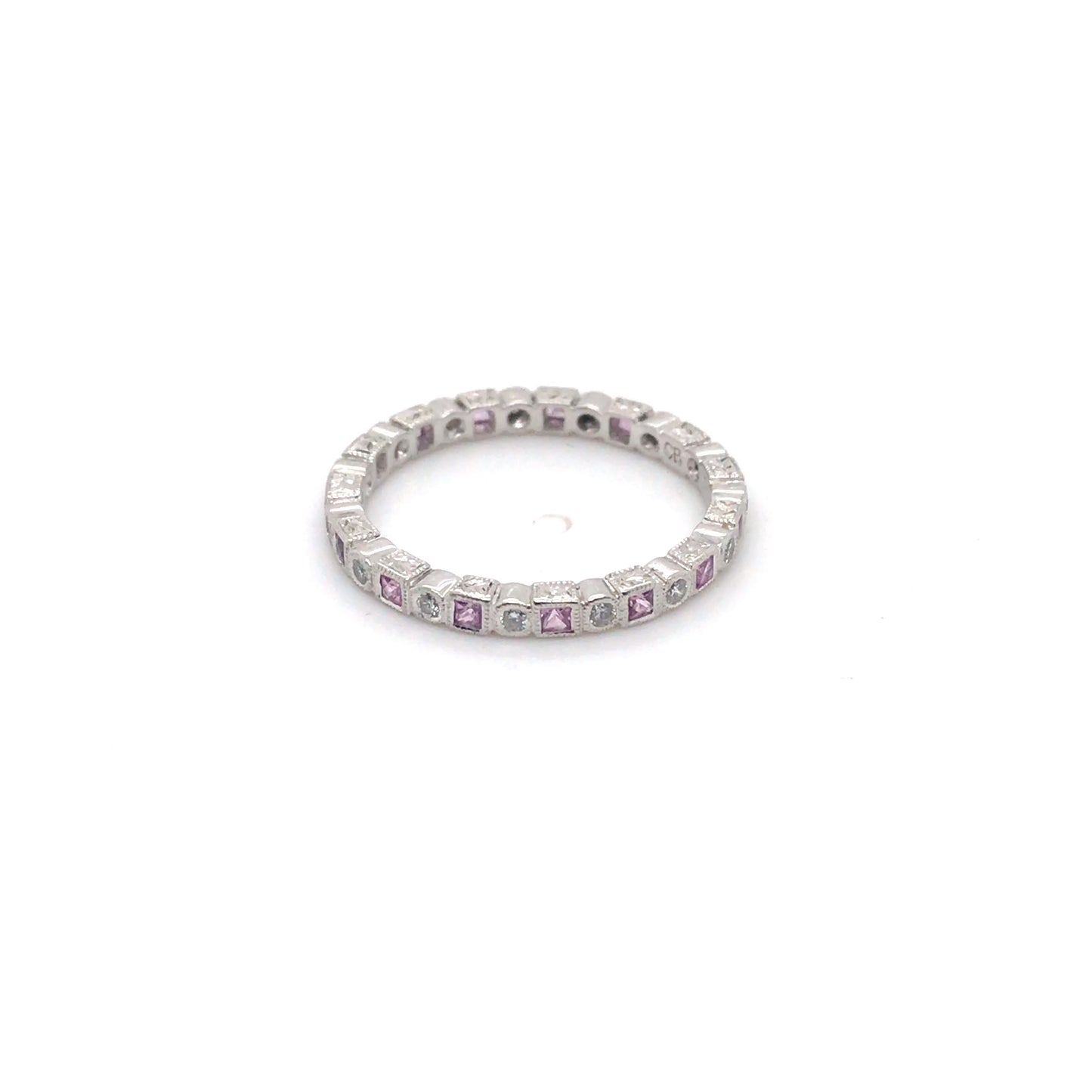 PLAT. 0.44CTW PINK SAPPHIRE-0.22CTW DIAMOND ETERNITY BAND "A+" SI/G-H