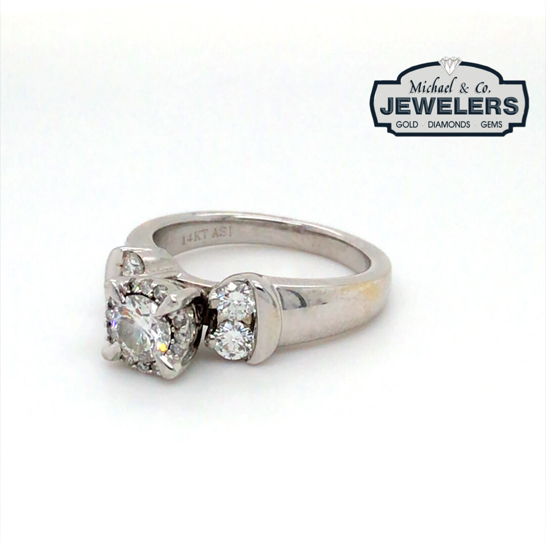 14KW 1.00CTW ROUND HALO DIAMOND ENGAGEMENT RING 9.5G SI2/H