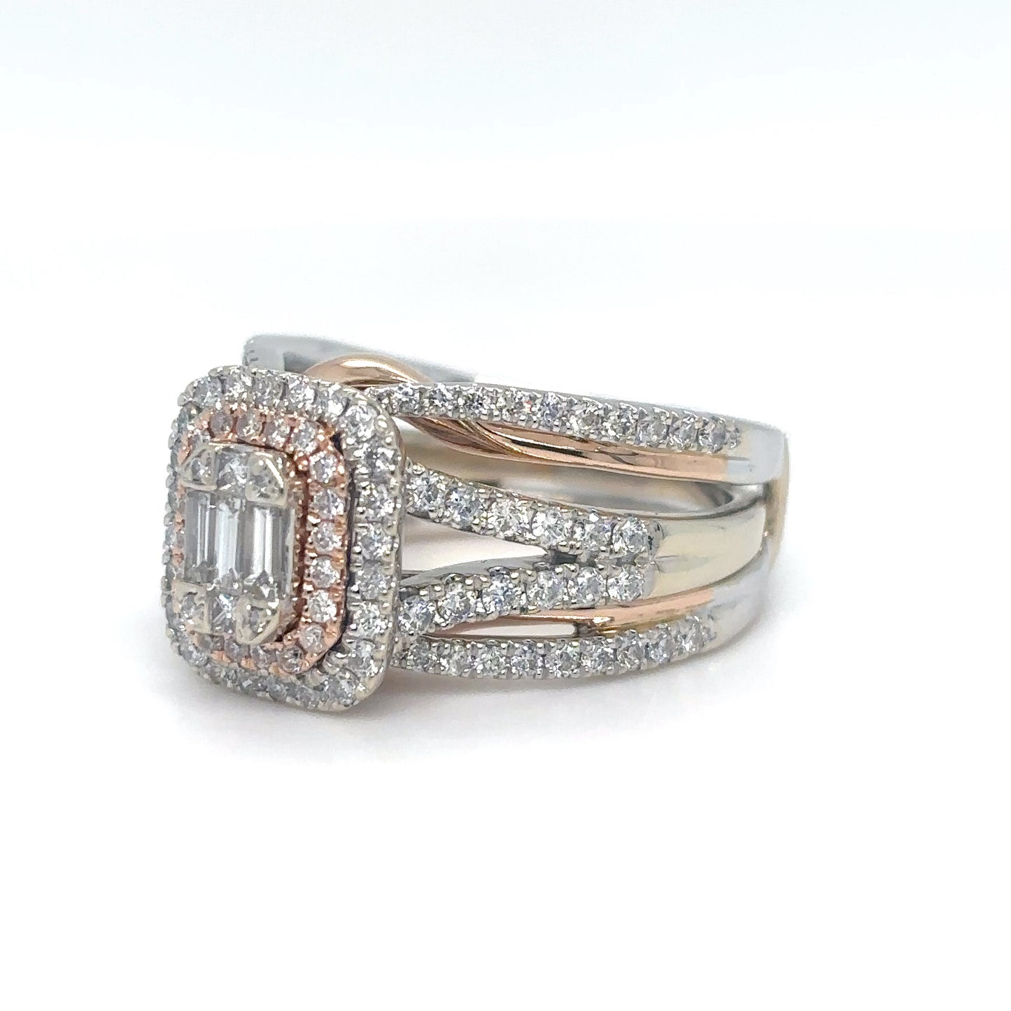 14KWR 1.50CTW BAGUETTE-ROUND-PRINCESS CUT DIAMOND BRIDAL SET SI1/2-G-H 10.8G