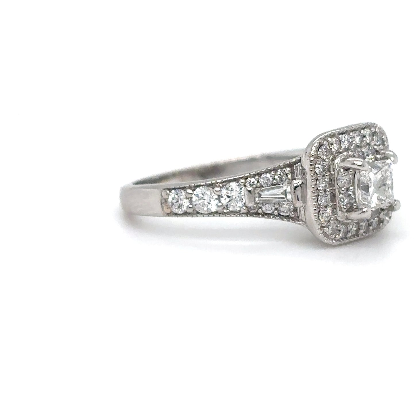14KW 1.00CTW PRINCESS CUT DIAMOND HALO ENGAGEMENT RING I1-2/H-J 4.4G