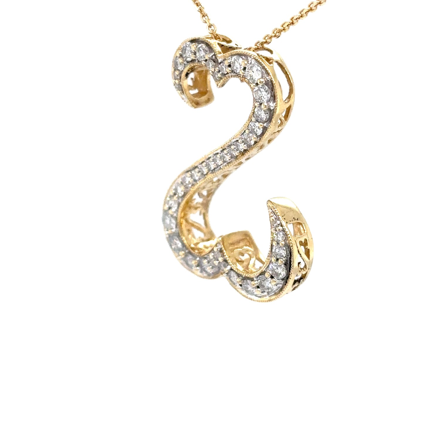 14KY 1.00CTW OPEN HEARTS DIAMOND PENDANT I1/H-I 4.6G