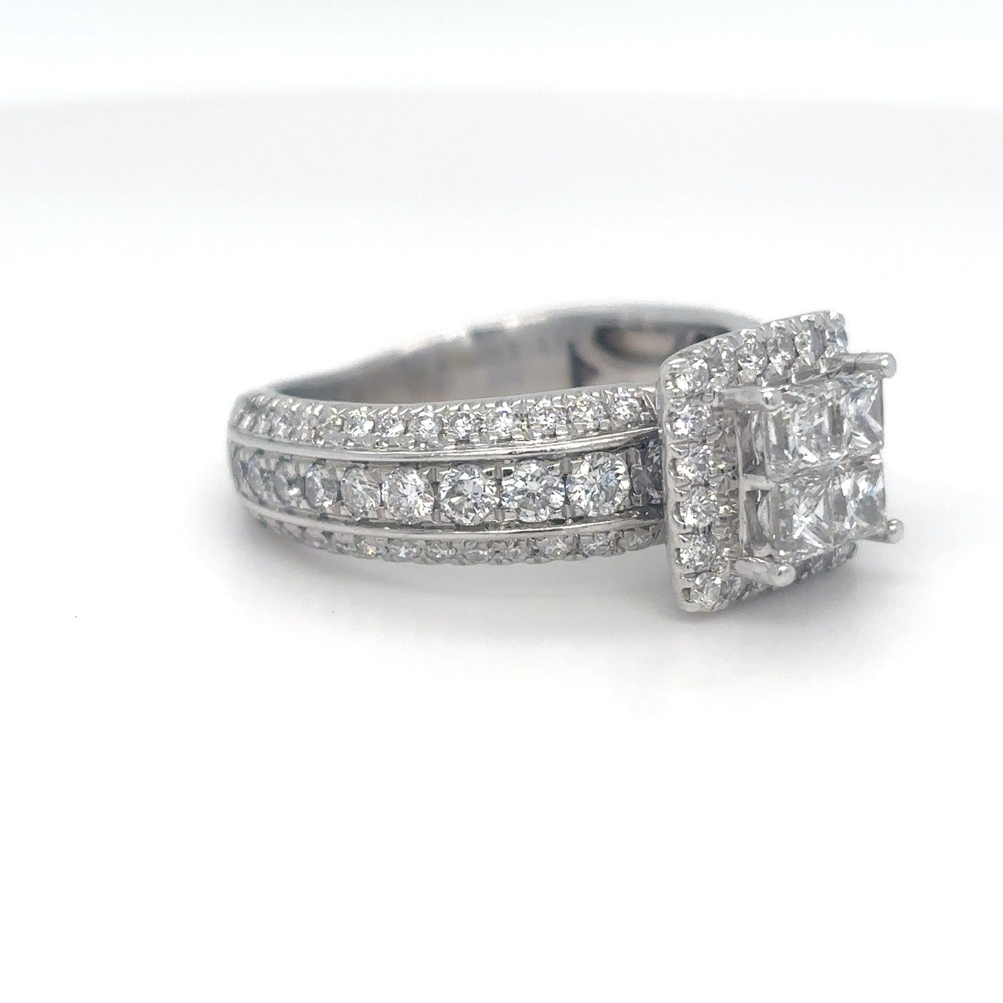 14KW 1.50CTW PRINCESS CUT-ROUND SQUARE HALO ENGAGEMENT RING SI1-2/H-I 6.7G