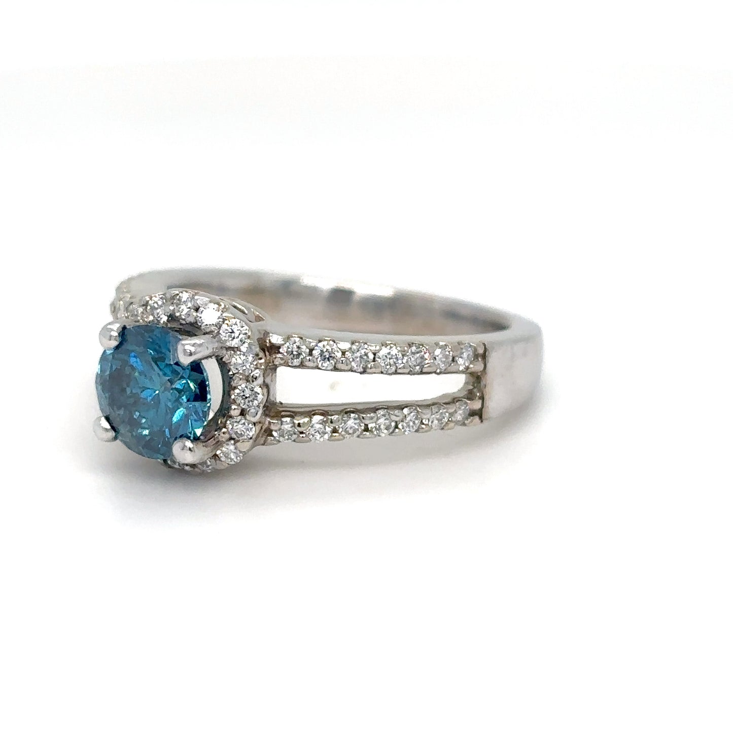 14KW 1.45CTW ENHANCED BLUE DIAMOND-WHITE DIAMOND HALO RING SI2-VS2/F-G 5.0G