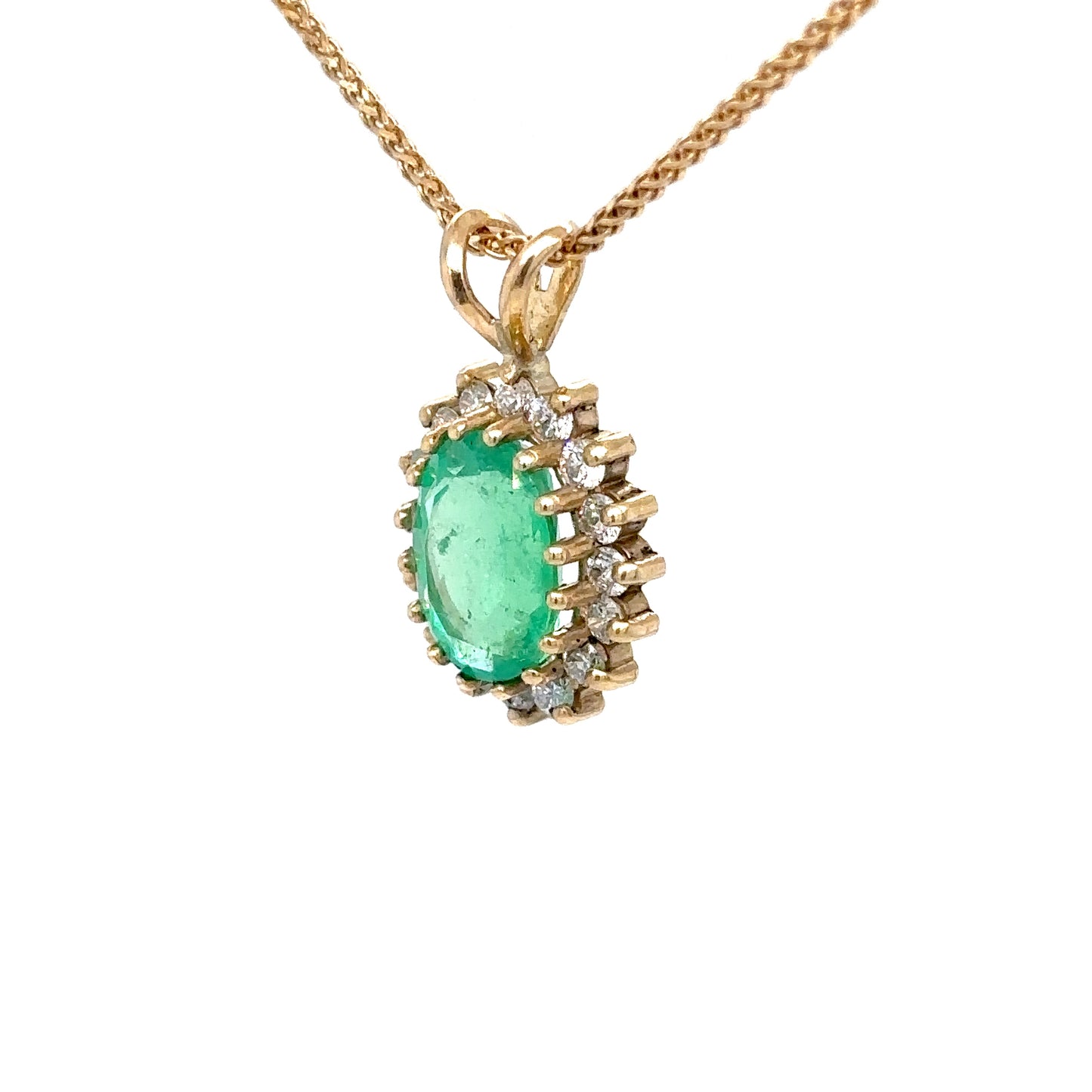 14KY 1.94CTW EMERALD-DIAMOND HALO PENDANT "AA" VS/F-G