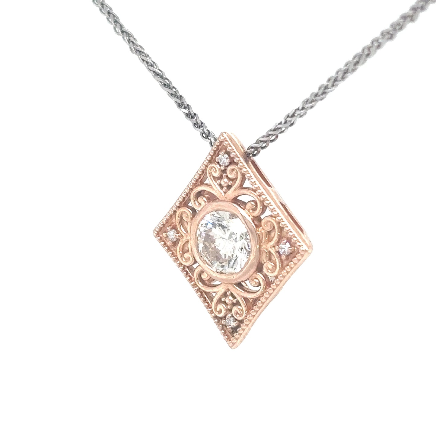 14KR 0.83CTW ANTIQUE FILIGREE PENDANT SI2/M-N