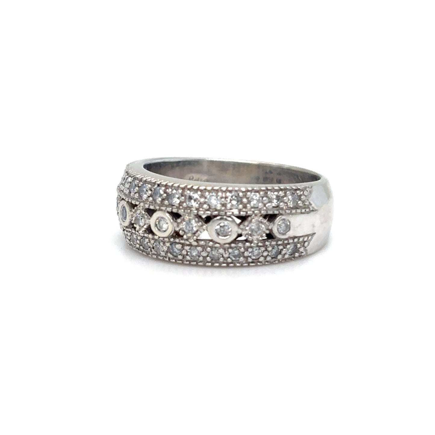 14KW 0.50CTW ANTIQUE MULTI-ROW DIAMOND BAND I1/H-I 7.8G