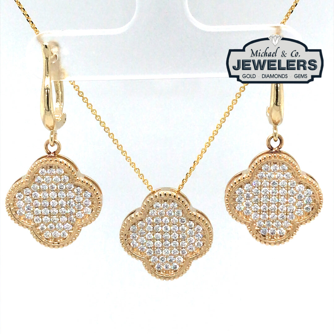 14KY 0.53CTW PAVE DIAMOND CLOVER PENDANT VS2/F-G 2.4G