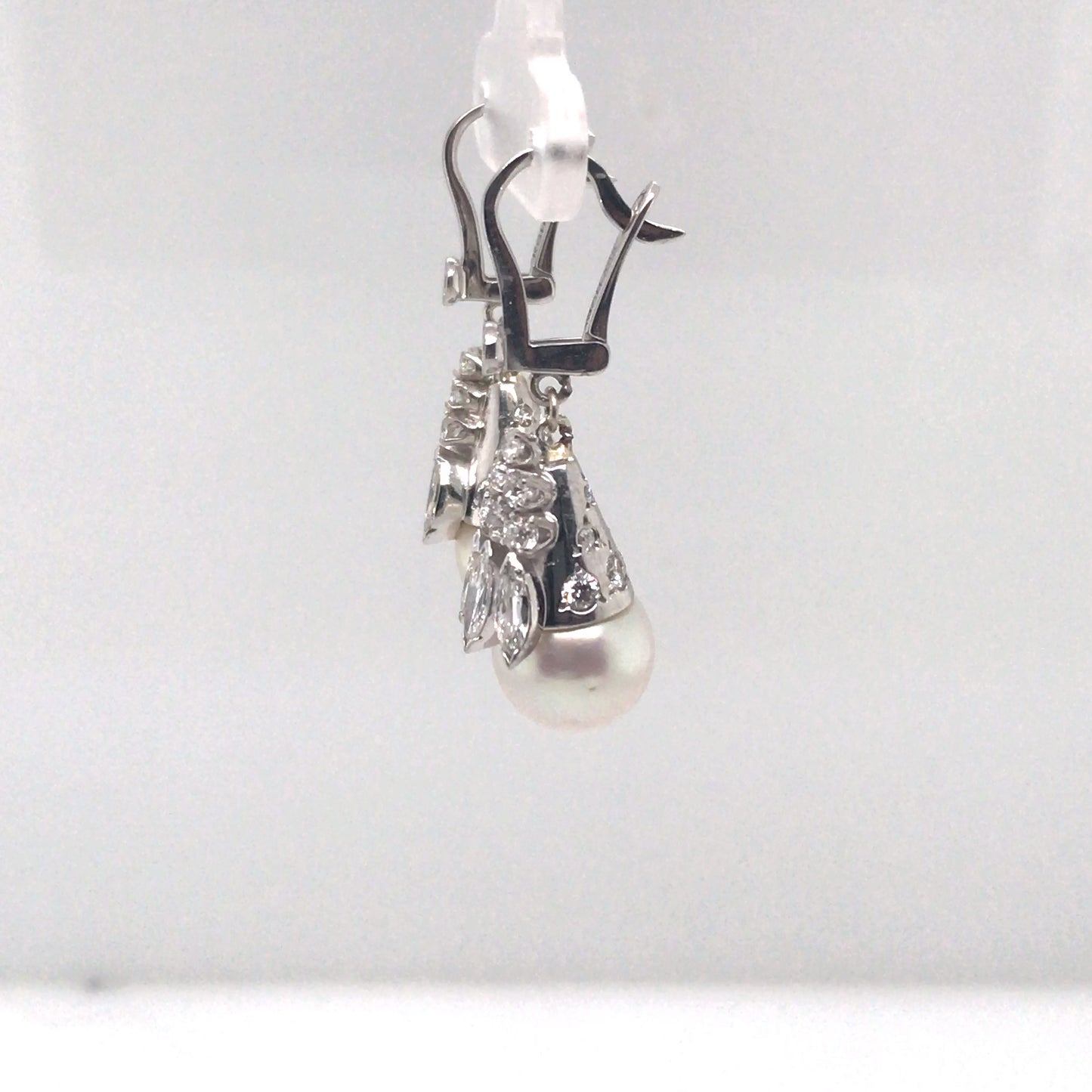 14KW 9.5MM SOUTH SEA PEARL-2.00CTW DIAMOND DANGLE EARRINGS "AA" VS/F-G 8.0G