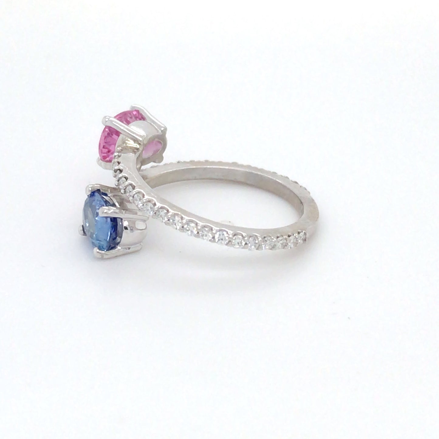 14KW 2.42CTW BLUE/PINK SAPPHIRE-DIAMOND BYPASS RING "AAA" VS2/F-G 3.5G