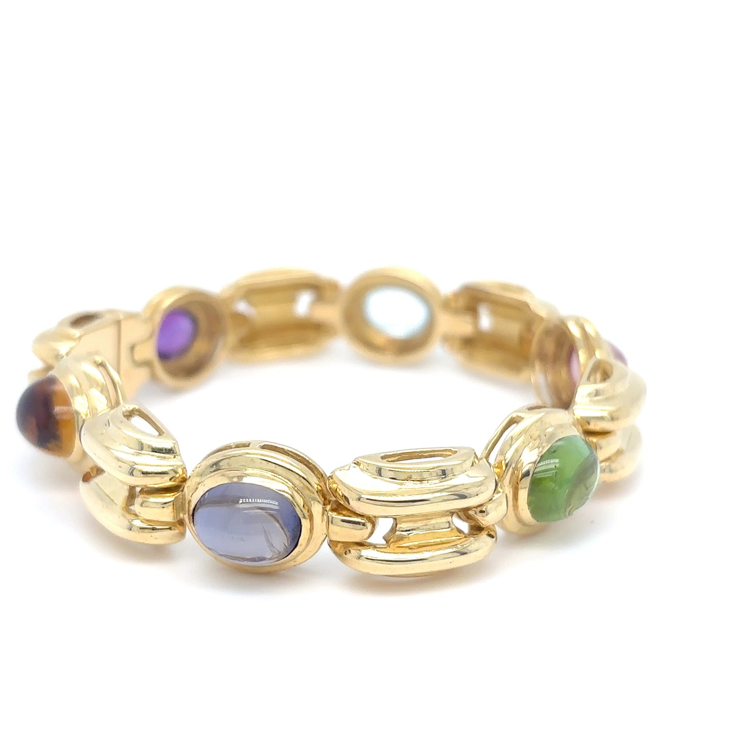 18KY 7" 10X8MM CABACHON AM-BT-PT-GT-IO-CI BRACELET 54.7G