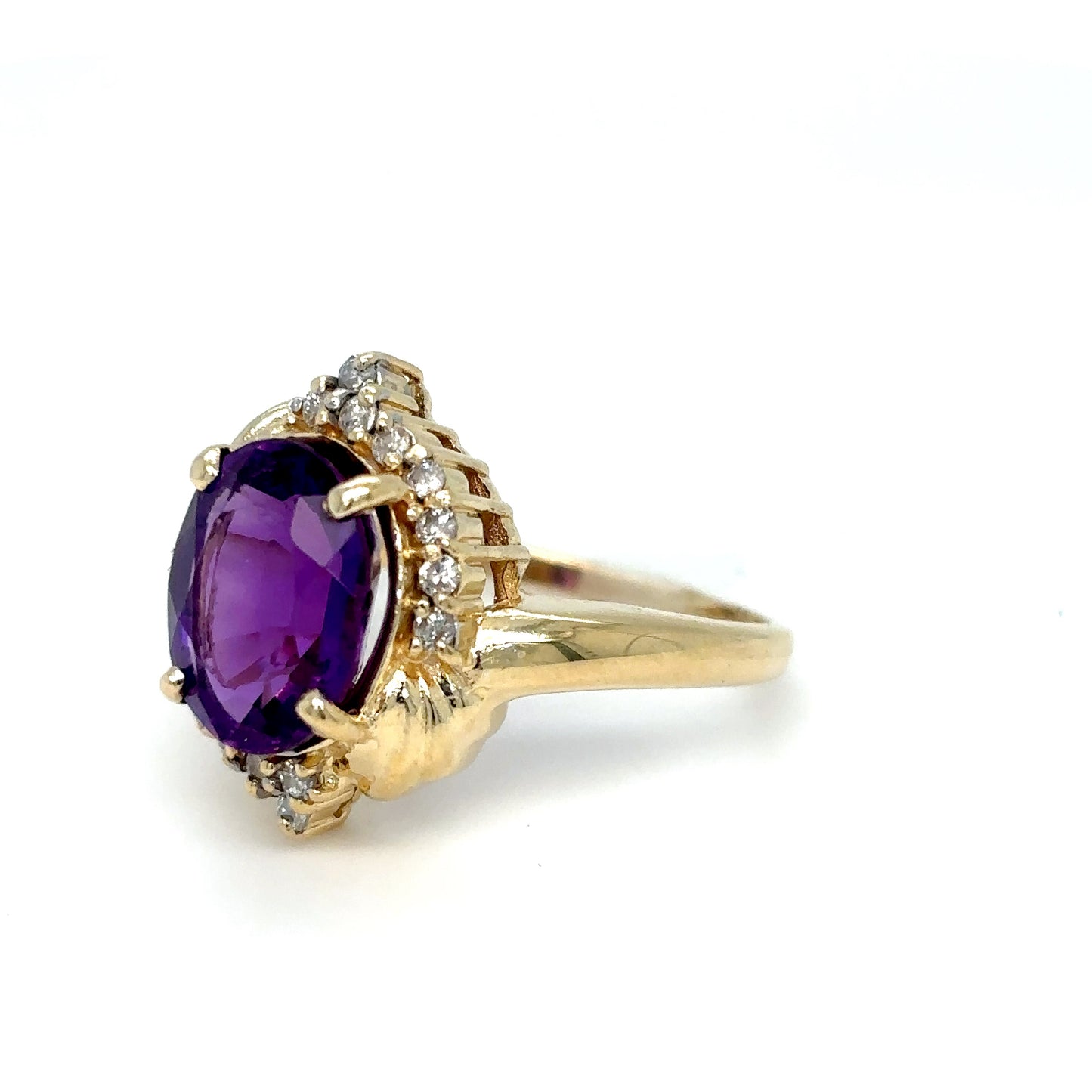 14KY 11X9MM OVAL AMETHYST-0.16CTW DIAMOND RING 5.9G