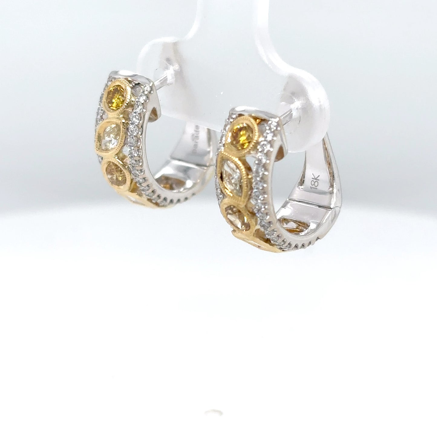 18KTT 1.26CTW FANCY YELLOW/BROWN/WHITE DIAMOND HOOP EARRINGS VS/F-G 6.5G