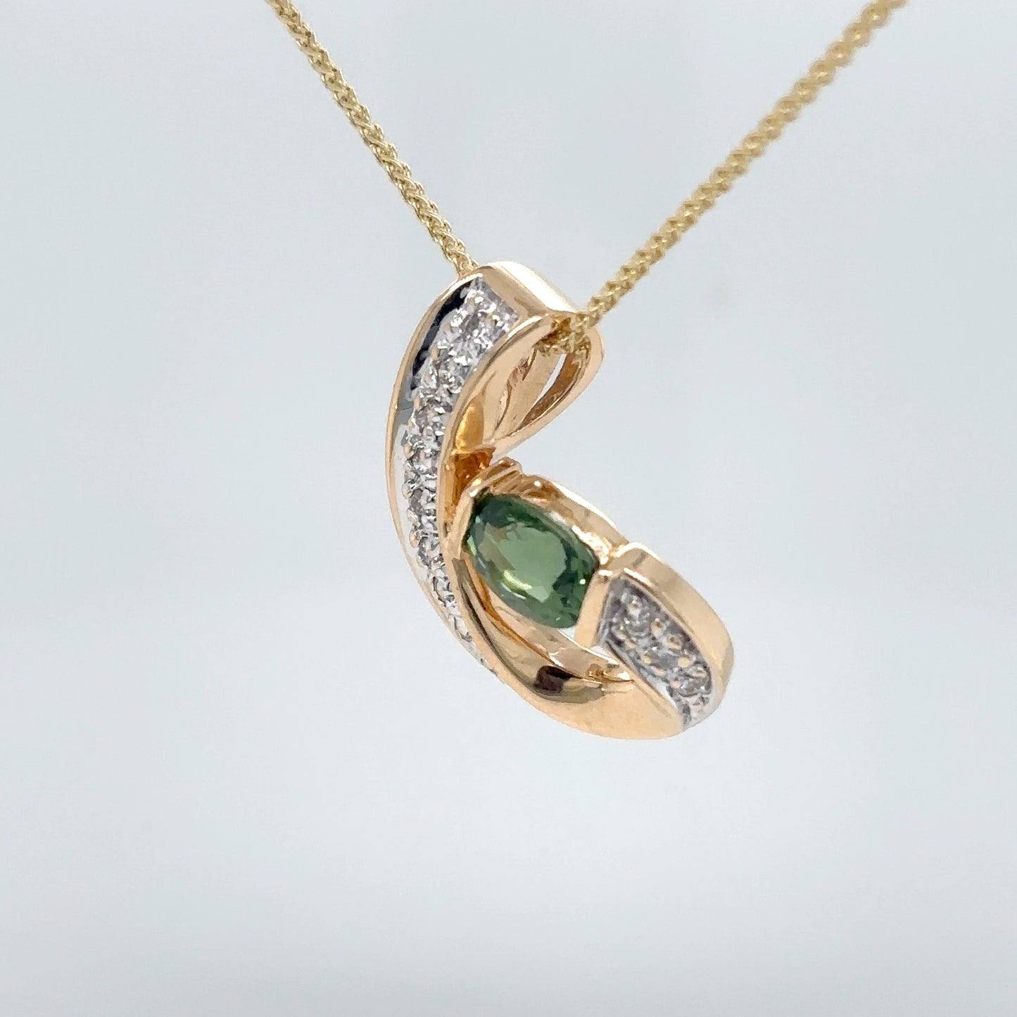 14KY 1.00CTW GREEN TOURMALINE-DIAMOND SLIDE PENDANT "AAA" SI/G-H 3.5G