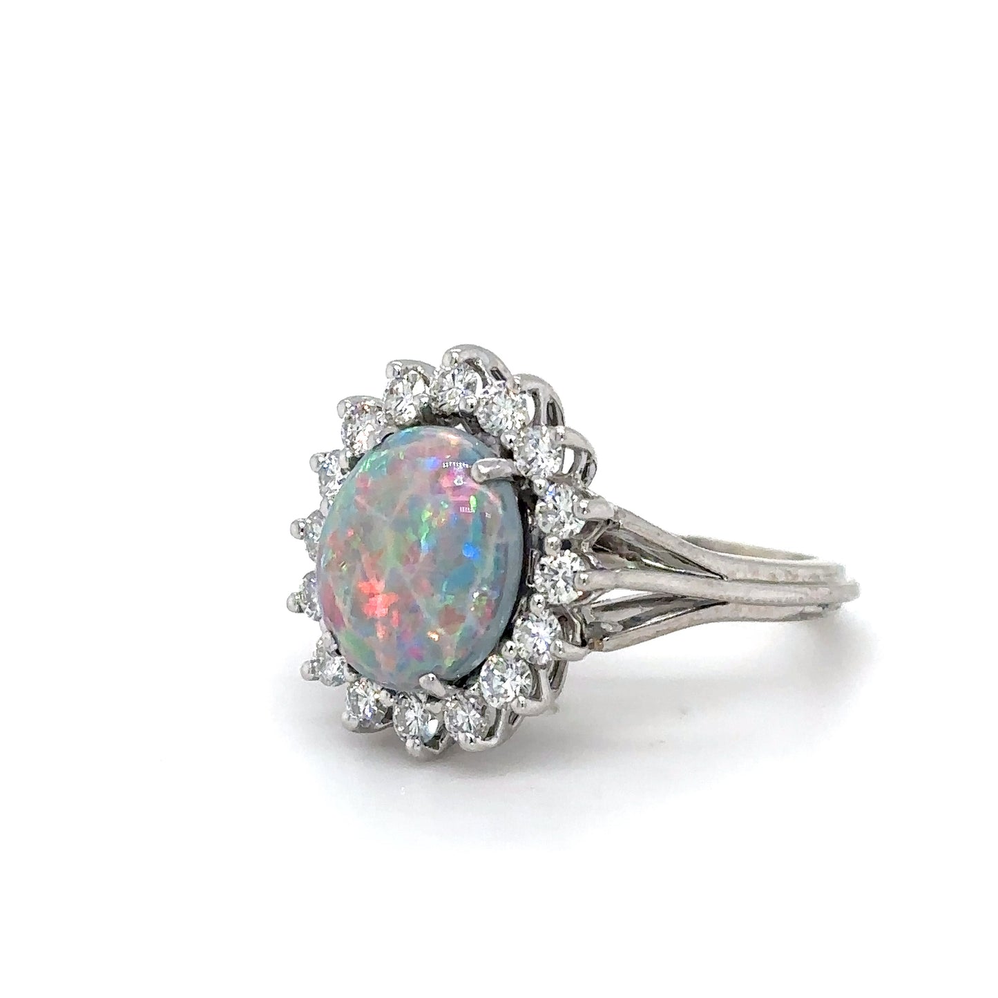 14KW 3.65CTW OPAL-DIAMOND HALO RING "TOP GEM QUALITY" VS/F-G 5.7G