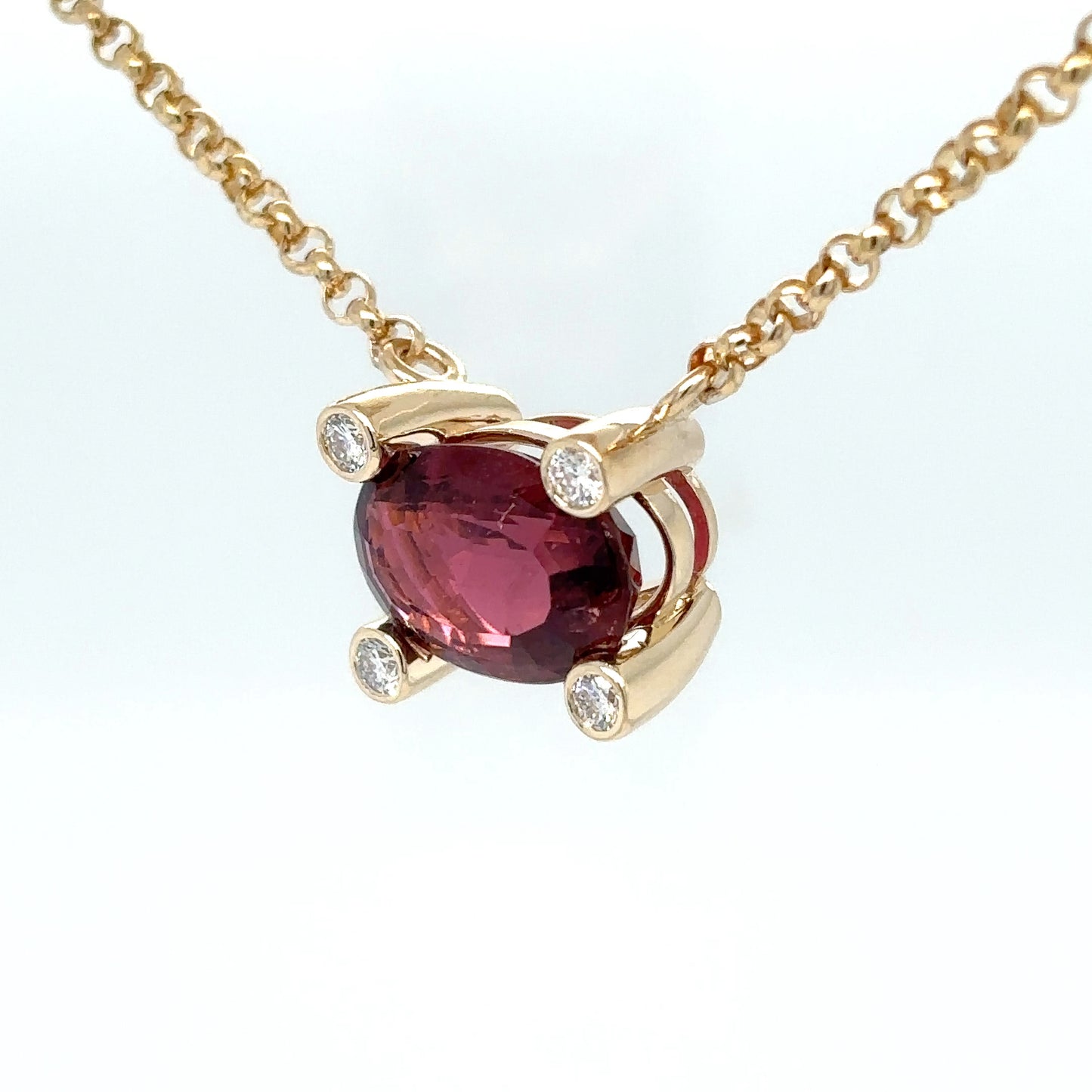 14KY 18" 6.24CTW RUBELLITE-DIAMOND PENDANT VS2/F-G 10.4G