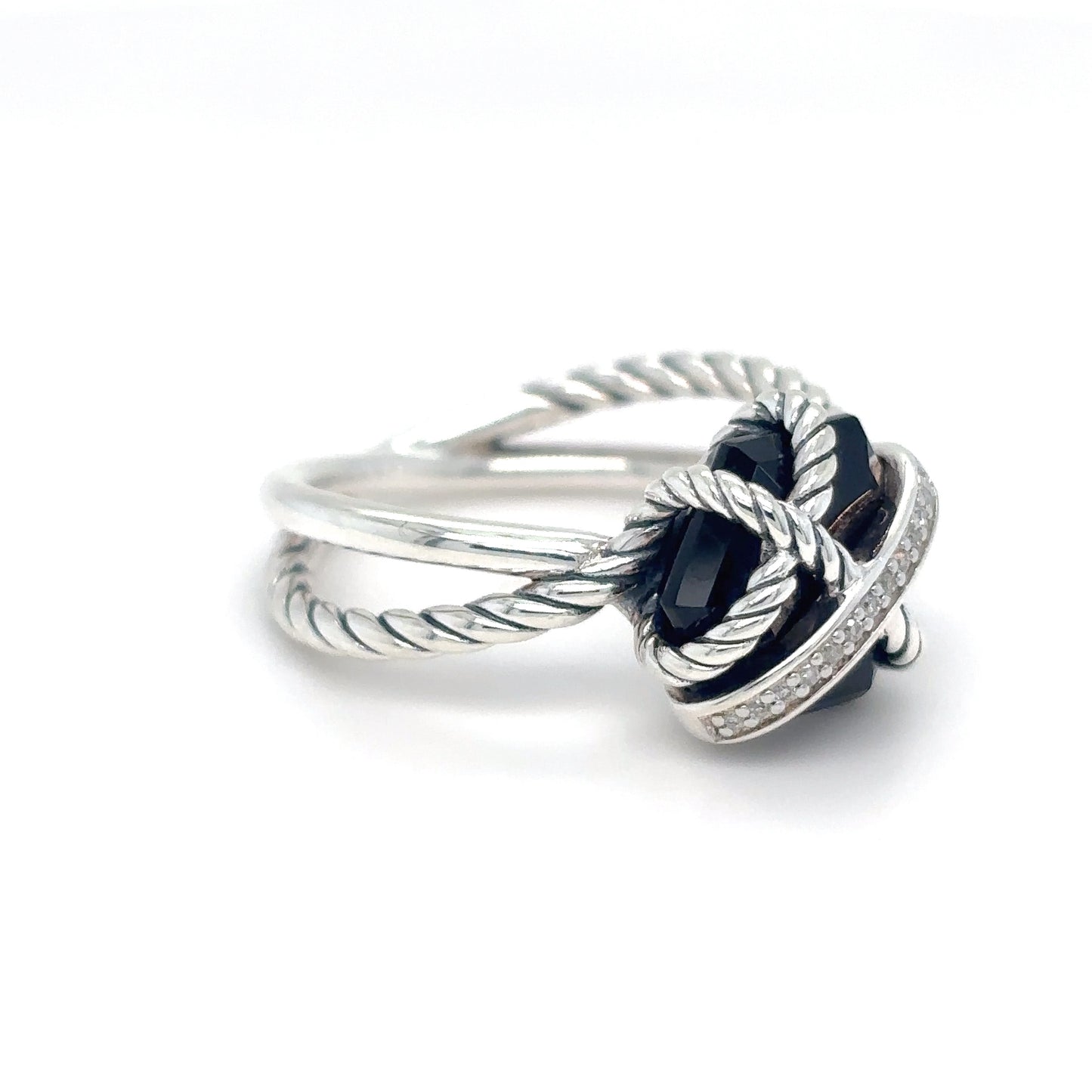 DAVID YURMAN STERLING SILVER ONYX-DIAMOND RING