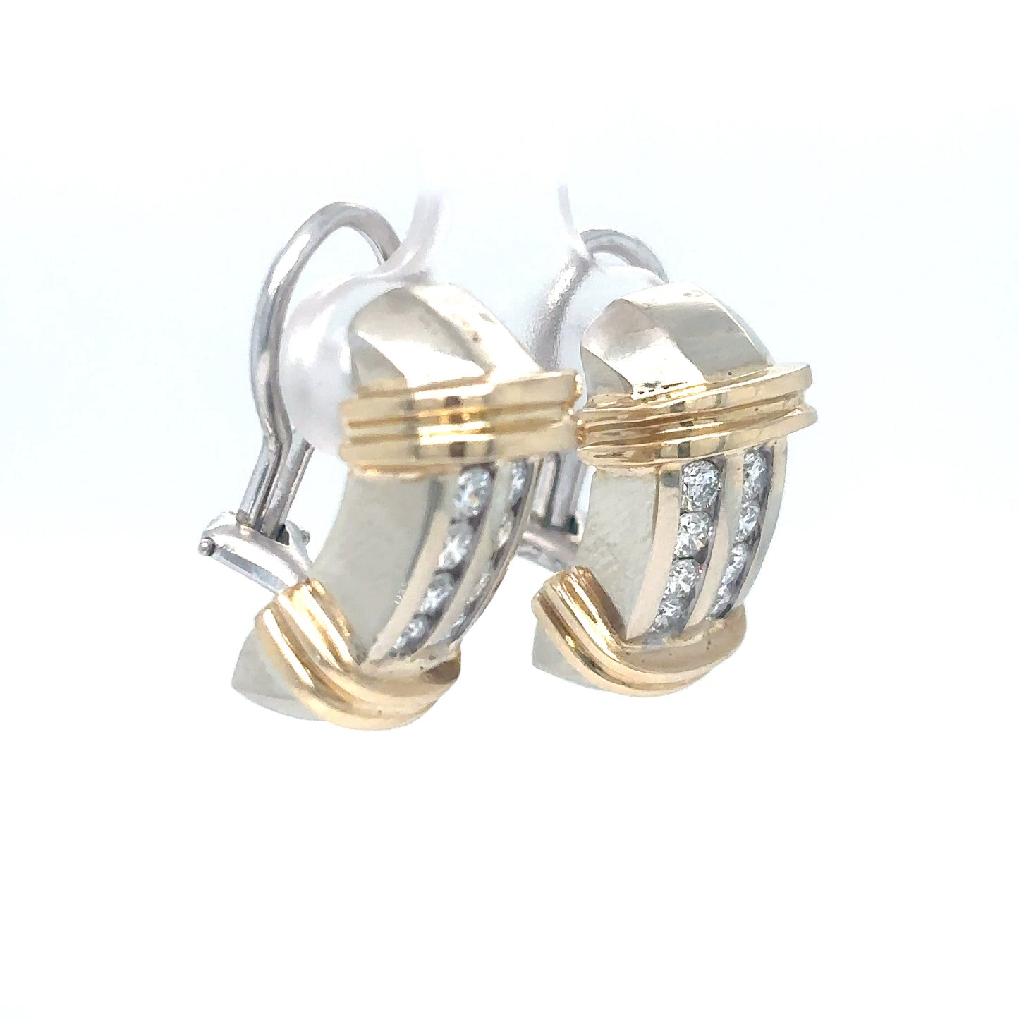 14KTT 1.00CTW DOUBLE ROW DIAMOND HOOP EARRINGS VS/G 14.9G