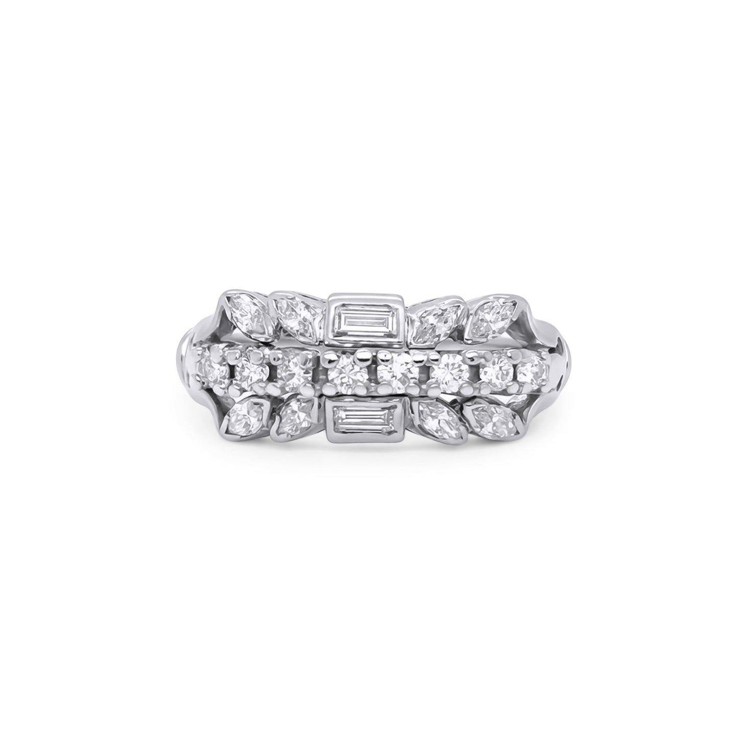 14KW 0.75CTW ROUND-BAGUETTE-MARQUISE DIAMOND BAND SI/H 4.0G