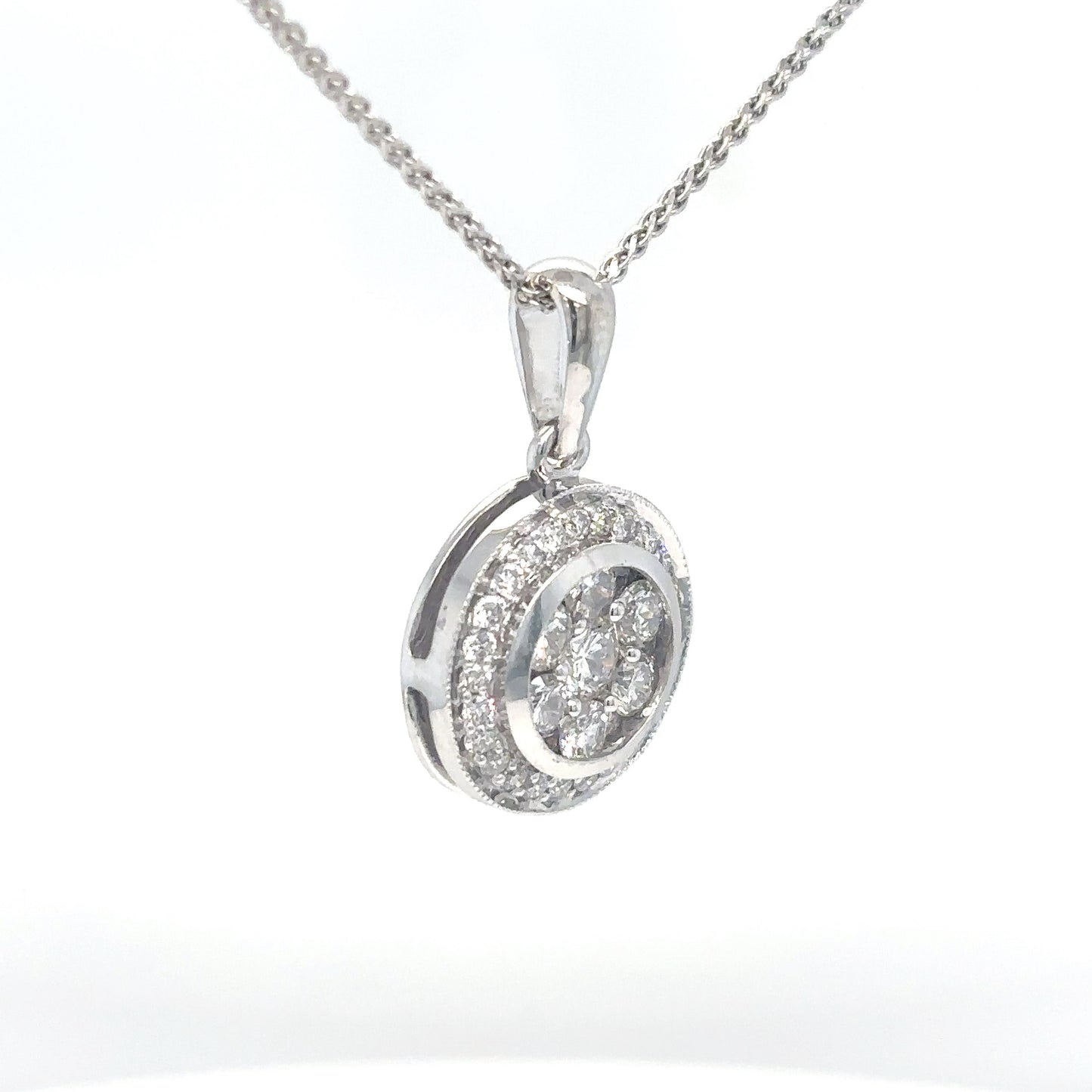 14KW 0.75CTW ROUND DIAMOND CLUSTER HALO PENDANT SI2/H-I 2.9G