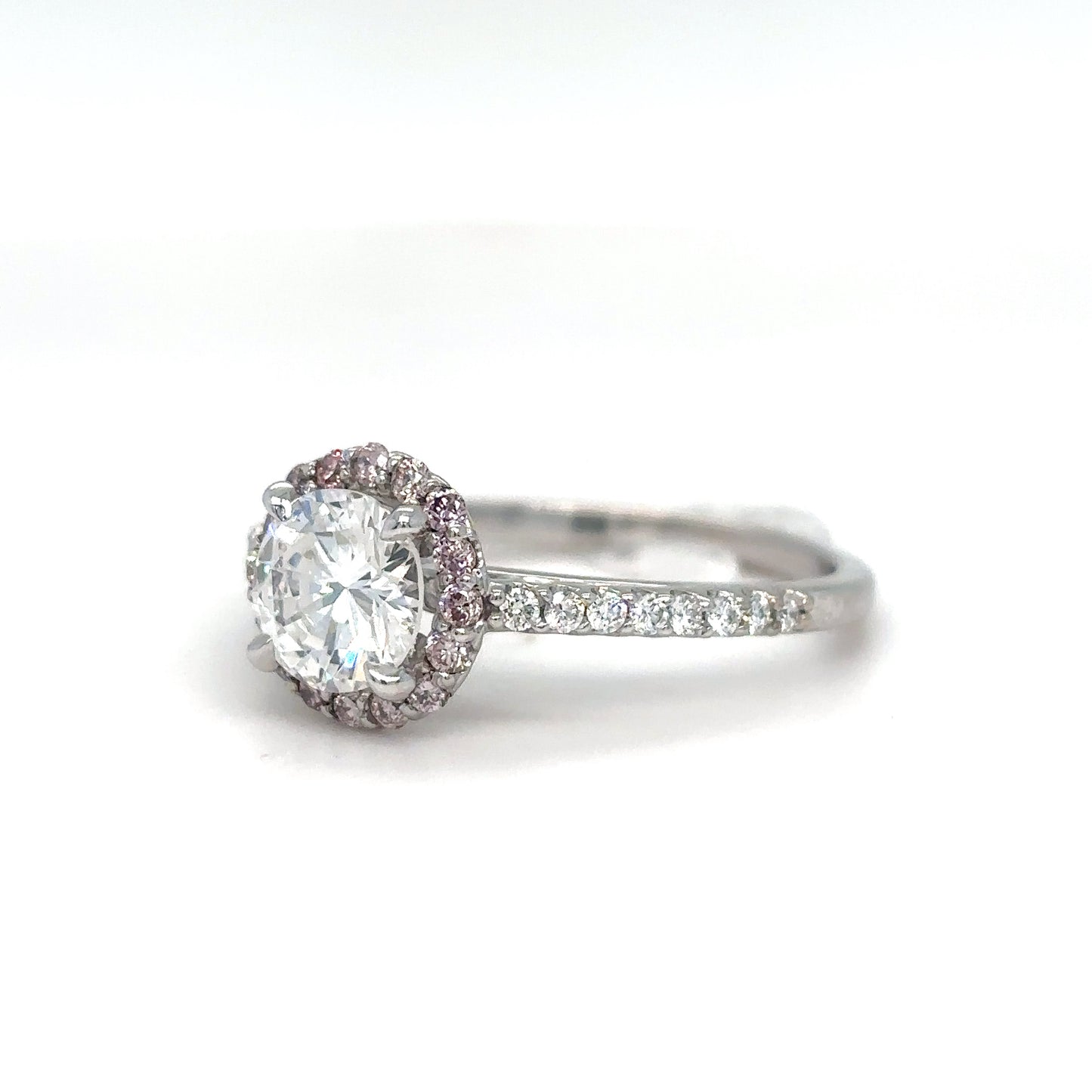14KW 1.35CTW NATURAL PINK & WHITE DIAMOND HALO ENGAGEMENT RING SI1/E-SI/FLP 3.0G