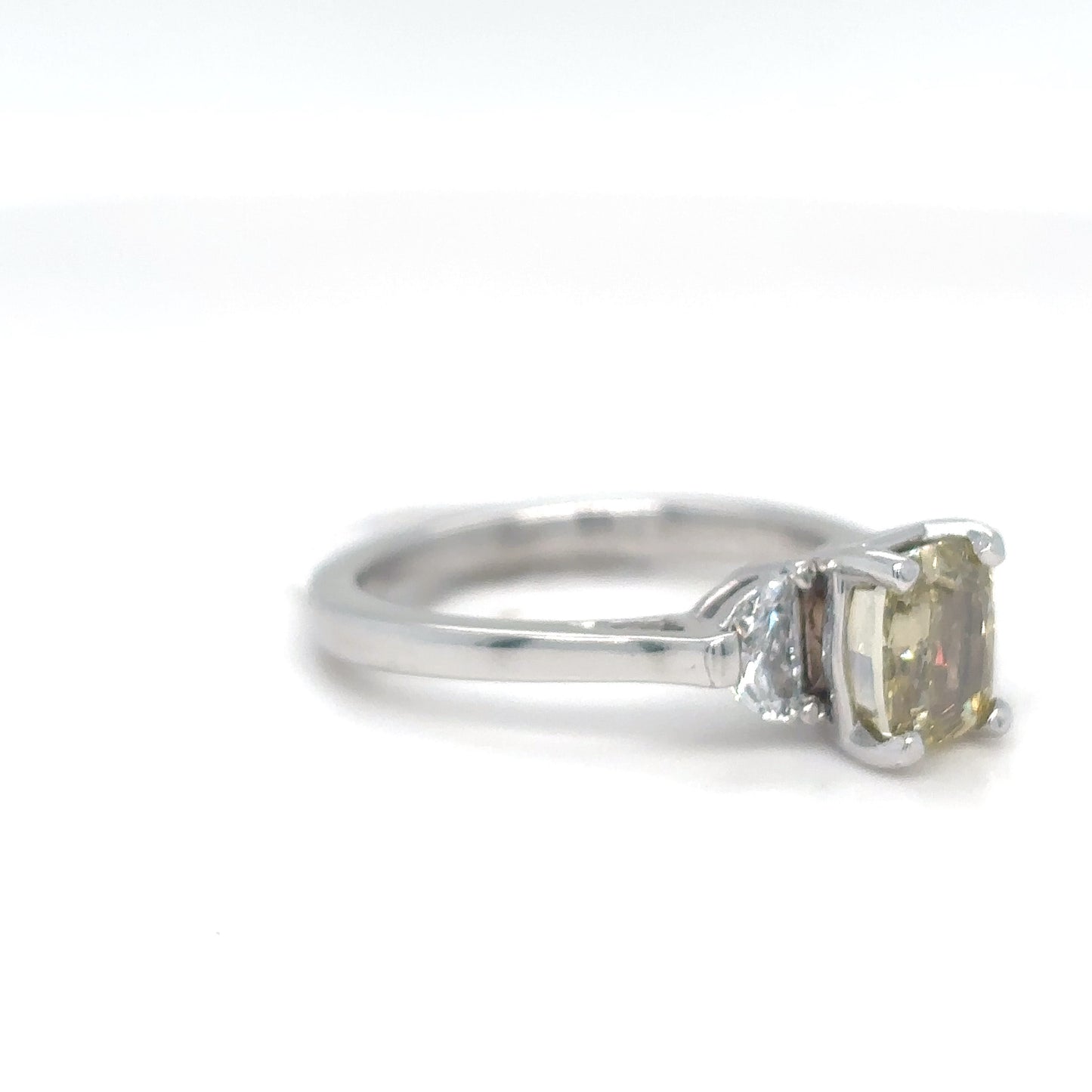 14KW 1.74CTW CUSHION-HALF-MOON DIAMOND ENGAGEMENT RING