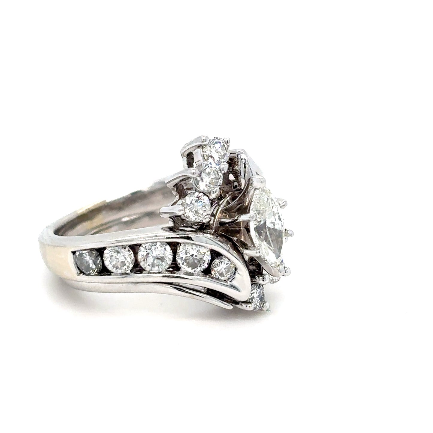 14KW 2PC. 1.95CTW MARQUISE-ROUND DIAMOND BRIDAL SET SI2-I1/H-I 10.5G