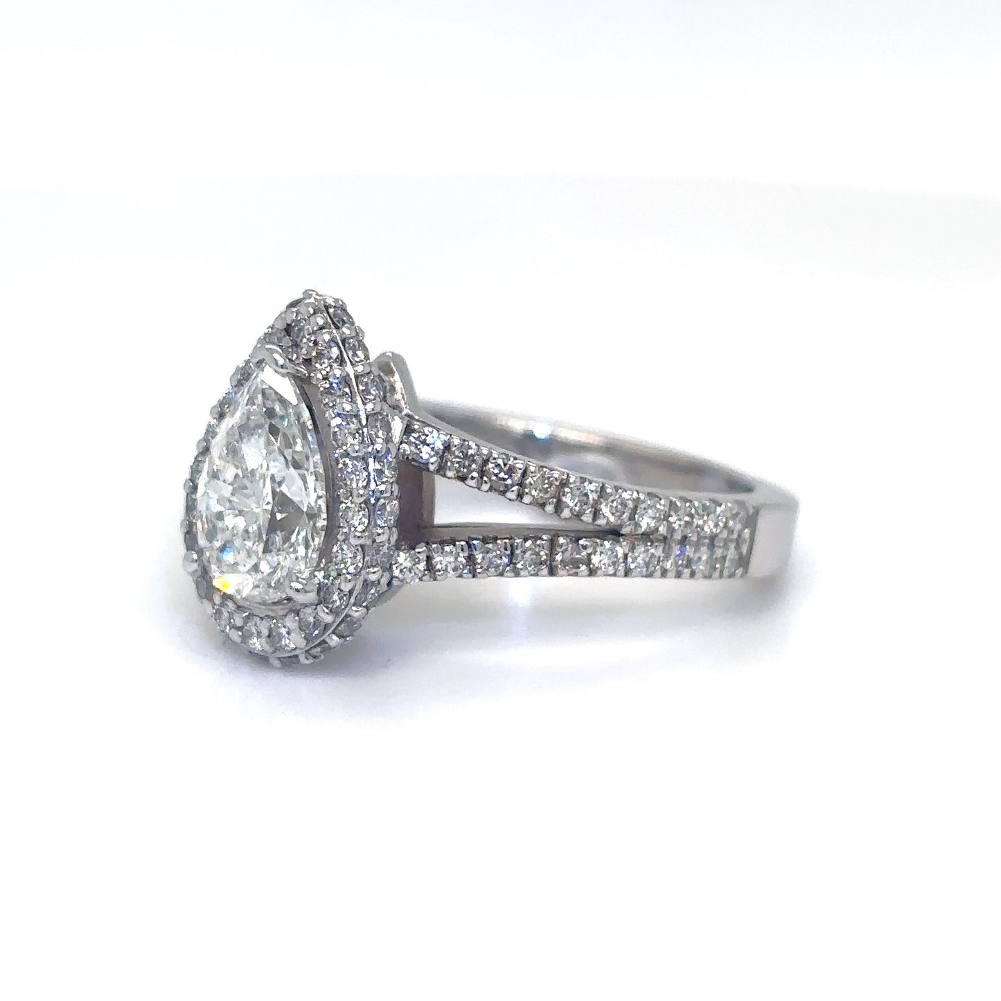14KW 2.28CTW PEAR BRILLIANT DIAMOND HALO RING SI1/F 5.7G