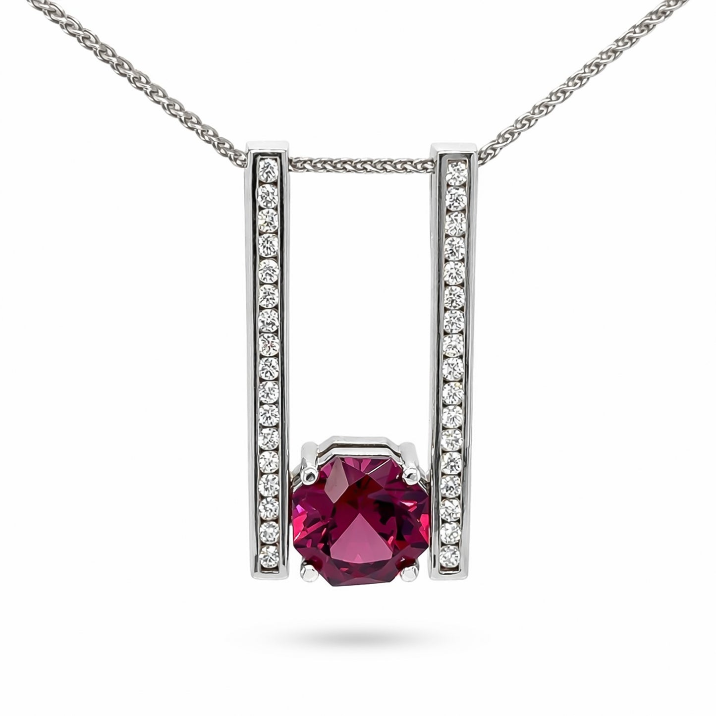 14KW 2.92CT RHODOLITE GARNET AND DIAMOND SLIDE PENDANT "AAA" VS/G-H 5.7G