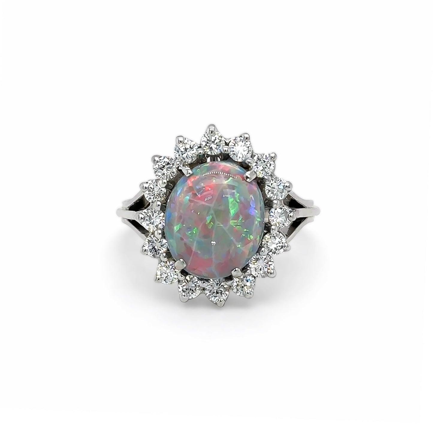 14KW 3.65CTW OPAL-DIAMOND HALO RING "TOP GEM QUALITY" VS/F-G 5.7G