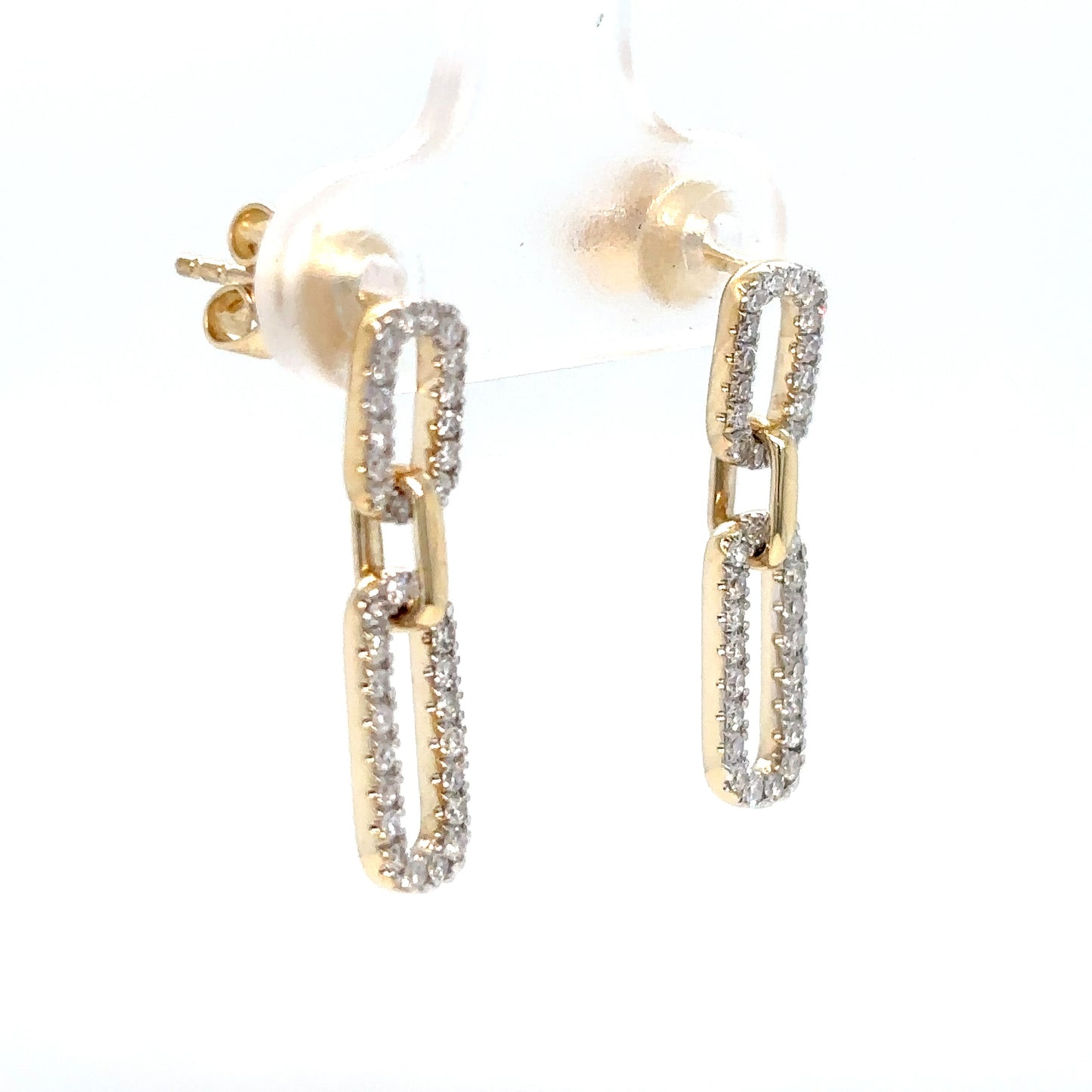 14KY 0.38CTW ROUND DIAMOND PAPERCLIP DANGLE EARRINGS VS/G 3.4G