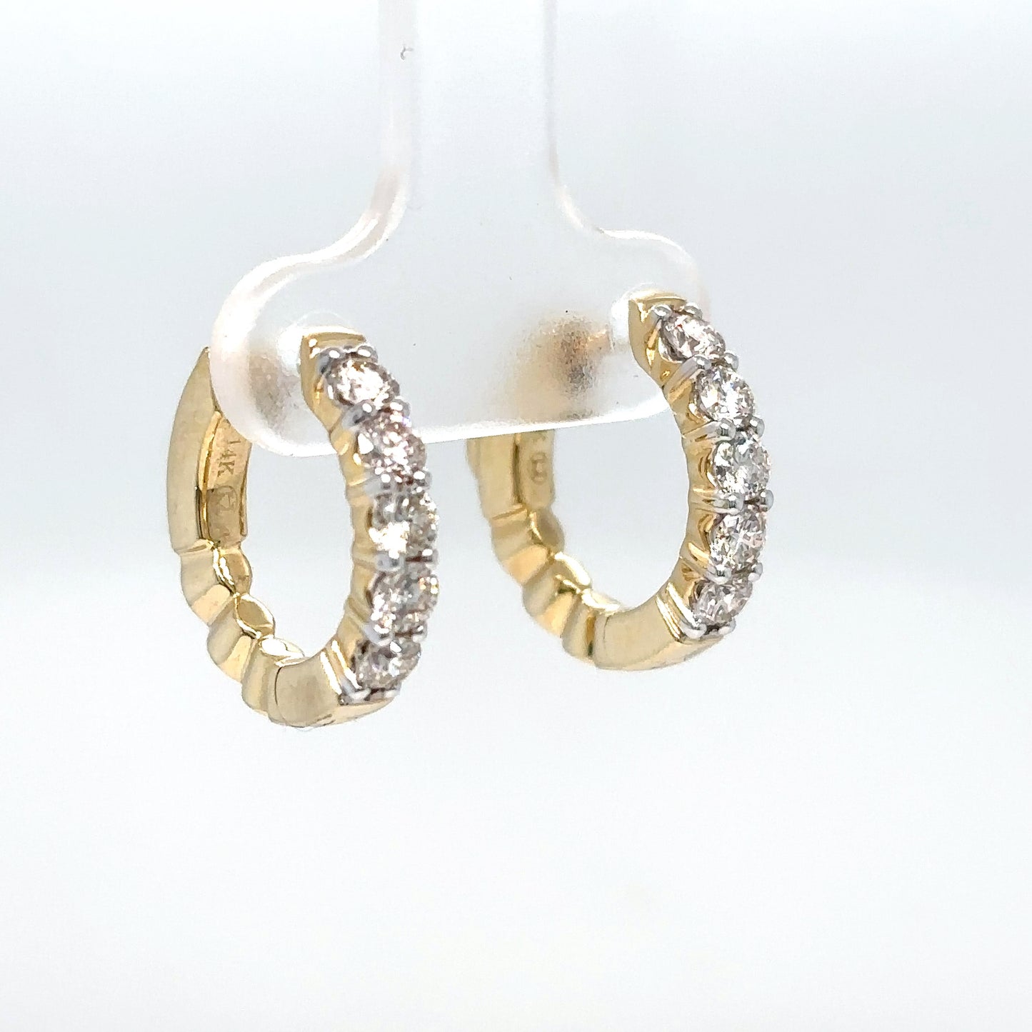 14KY 0.92CTW ROUND DIAMOND HOOP EARRINGS VS2/G 5.0G