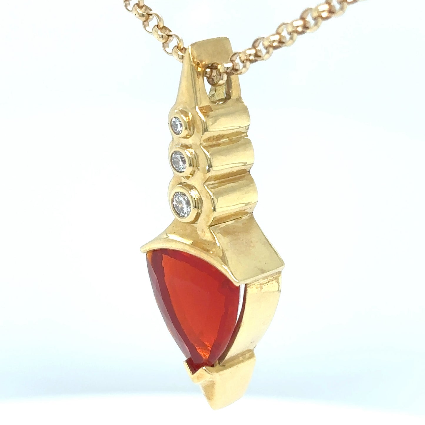14KY 16" 5.40CTW MEXICAN FIRE OPAL-DIAMOND PENDANT "AAA" VS/F-G 12.3G