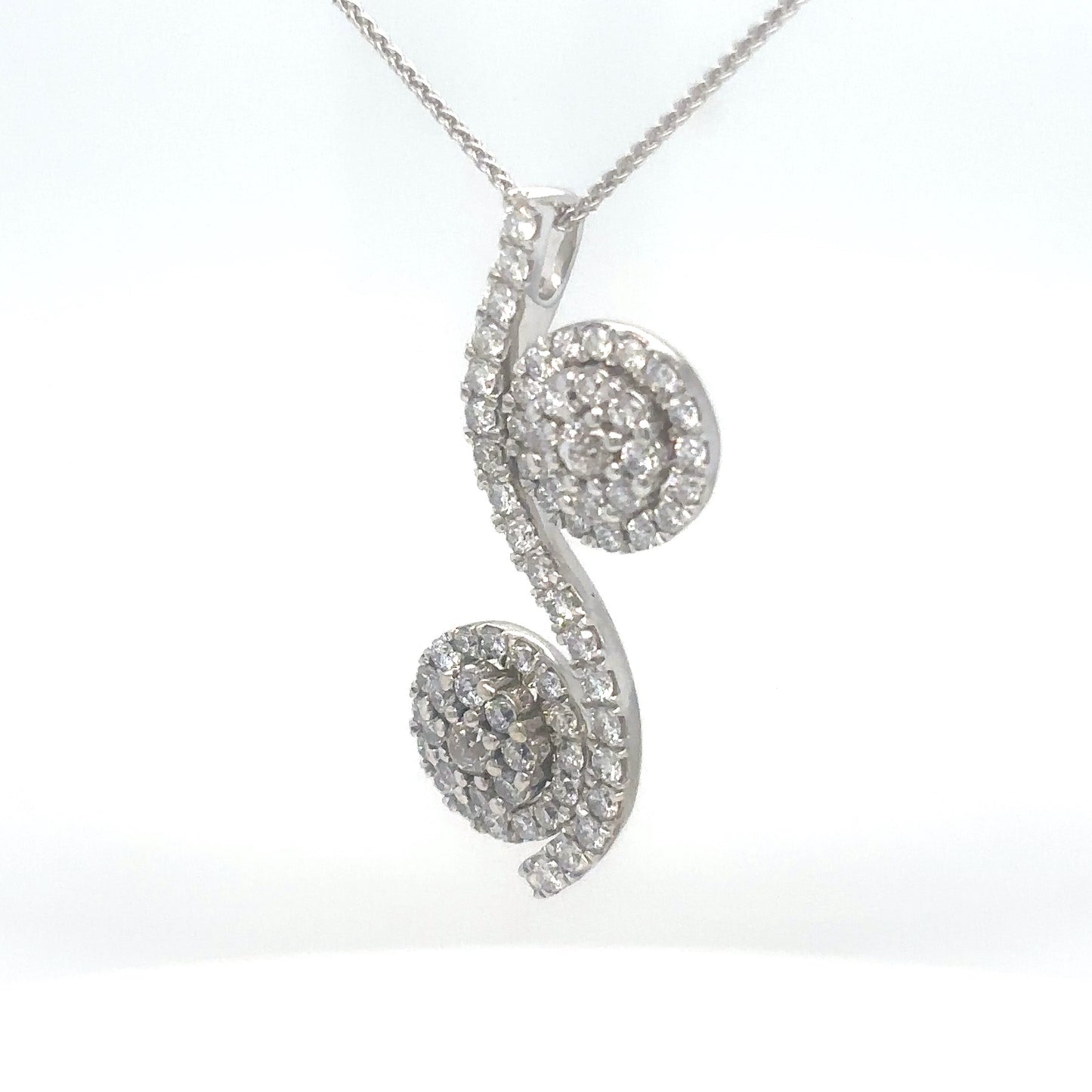 14KW 18" 1.00CTW DOUBLE HALO CLUSTER DIAMOND PENDANT SI2-I1/H-I 5.5G