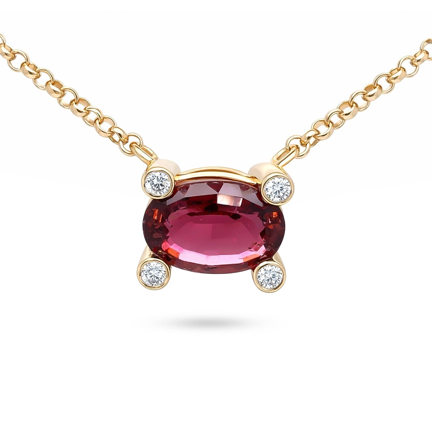 14KY 18" 6.24CTW RUBELLITE-DIAMOND PENDANT VS2/F-G 10.4G