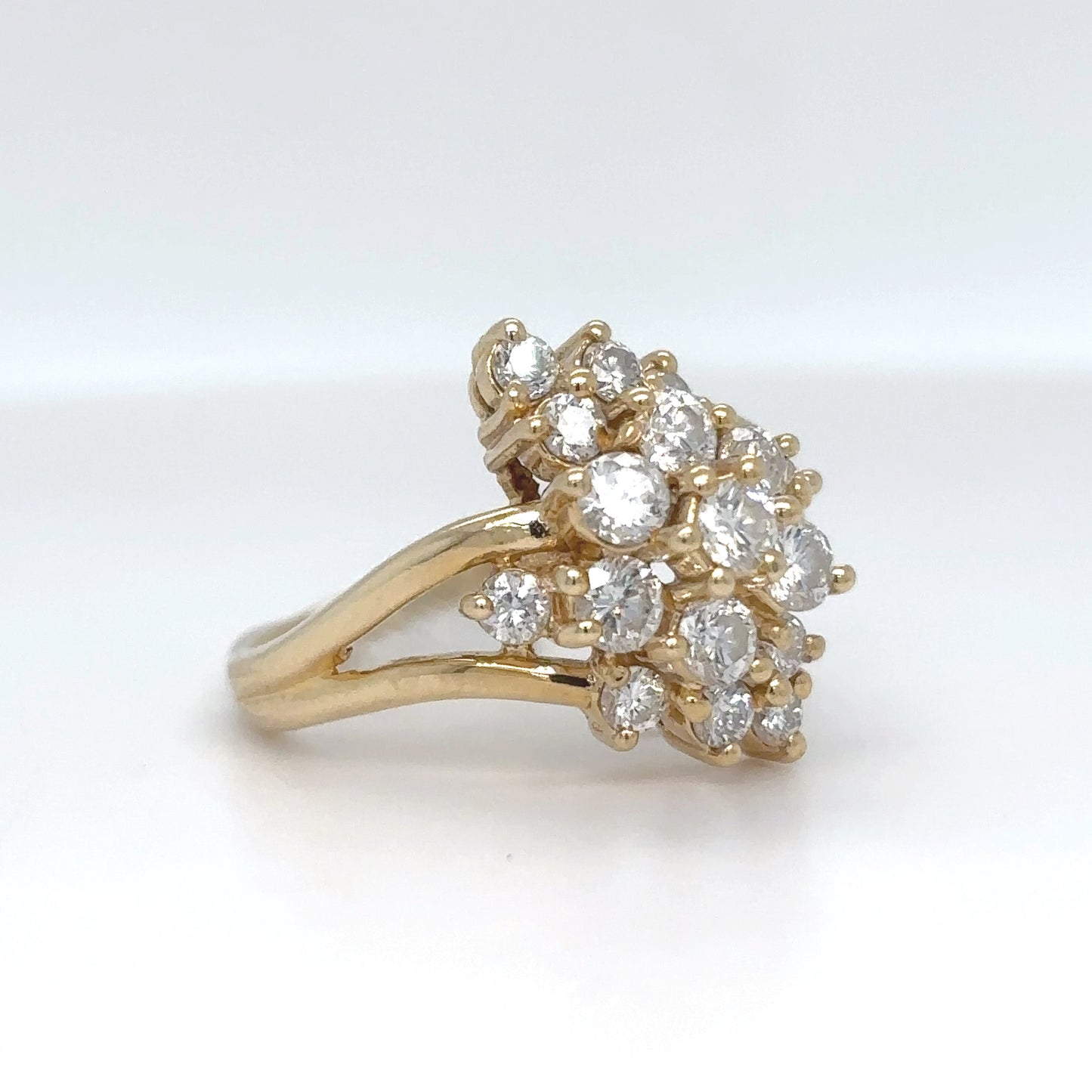 14KY 1.00CTW DIAMOND CLUSTER RING SI/H-I 4.3G
