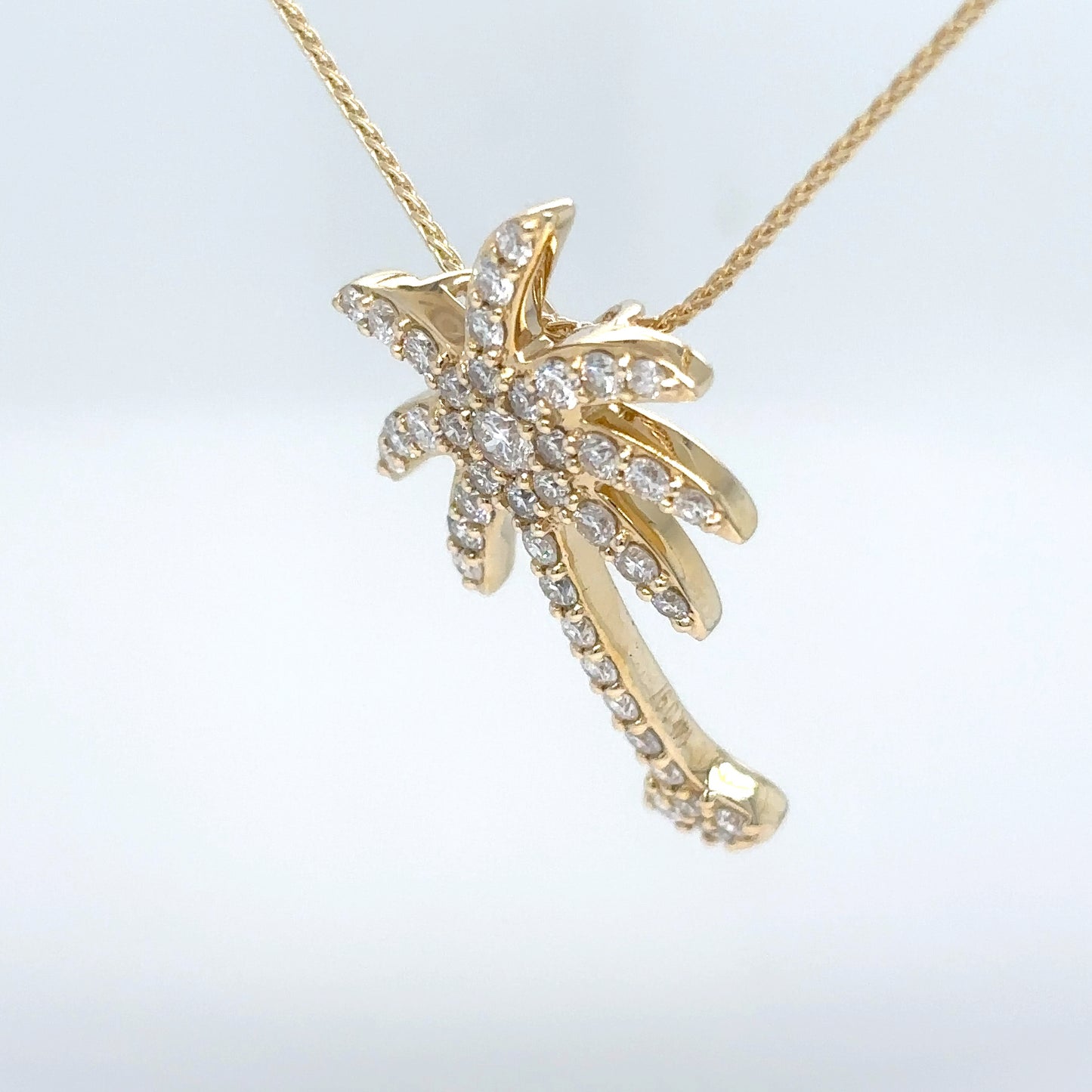 14KY 1.00CTW DIAMOND PALM TREE PENDANT SI1/G-H 4.0G
