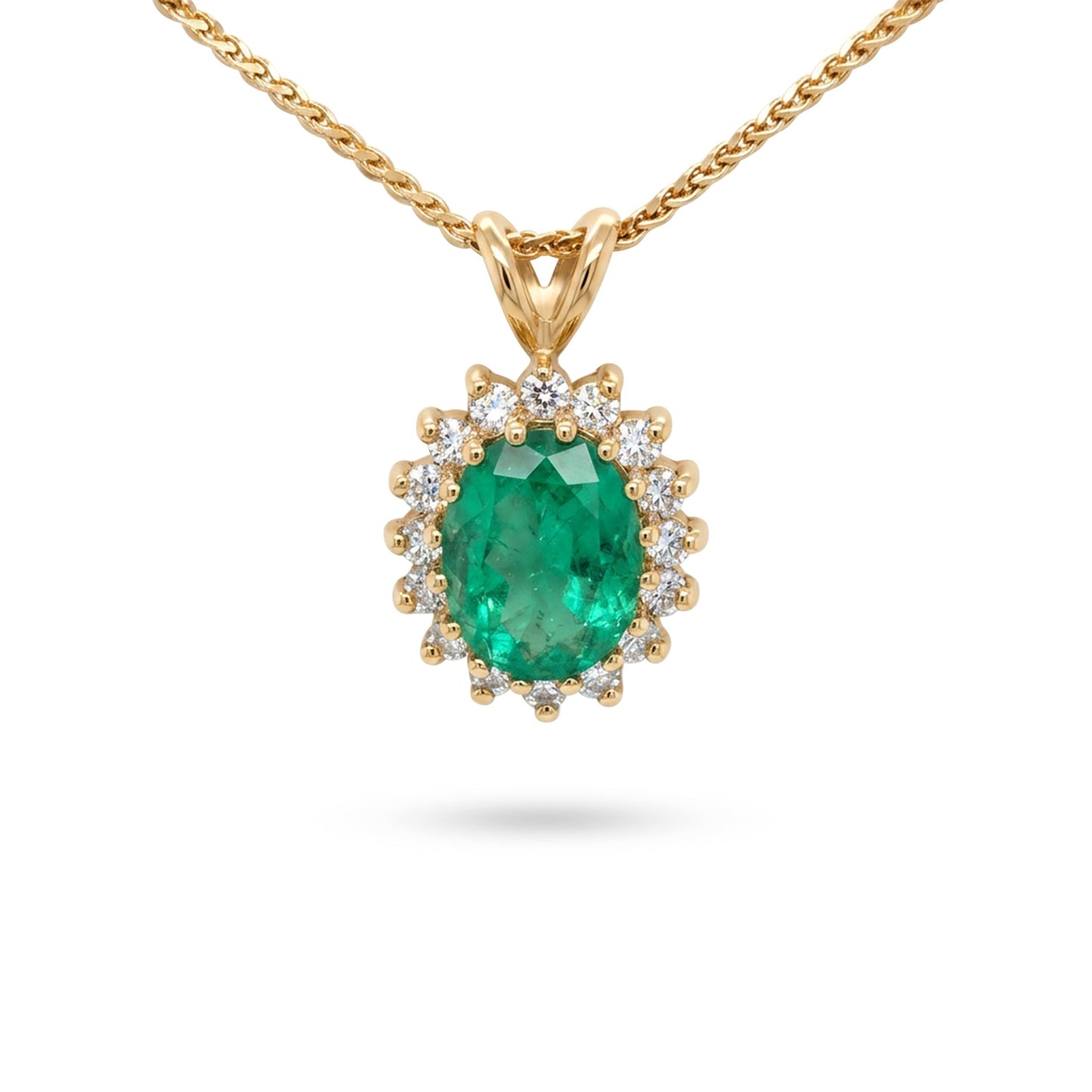 14KY 1.94CTW EMERALD-DIAMOND HALO PENDANT "AA" VS/F-G