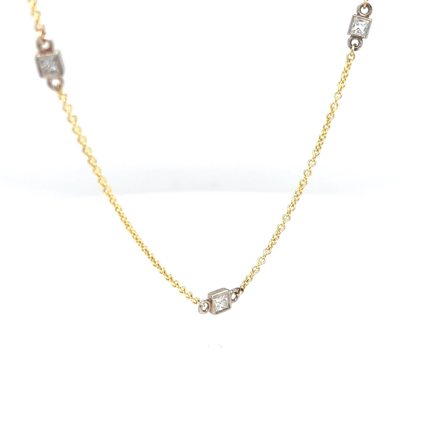 14KTT 20" 1.00CTW PRINCESS CUT DIAMOND STATION NECKLACE VS/G-H 3.0G