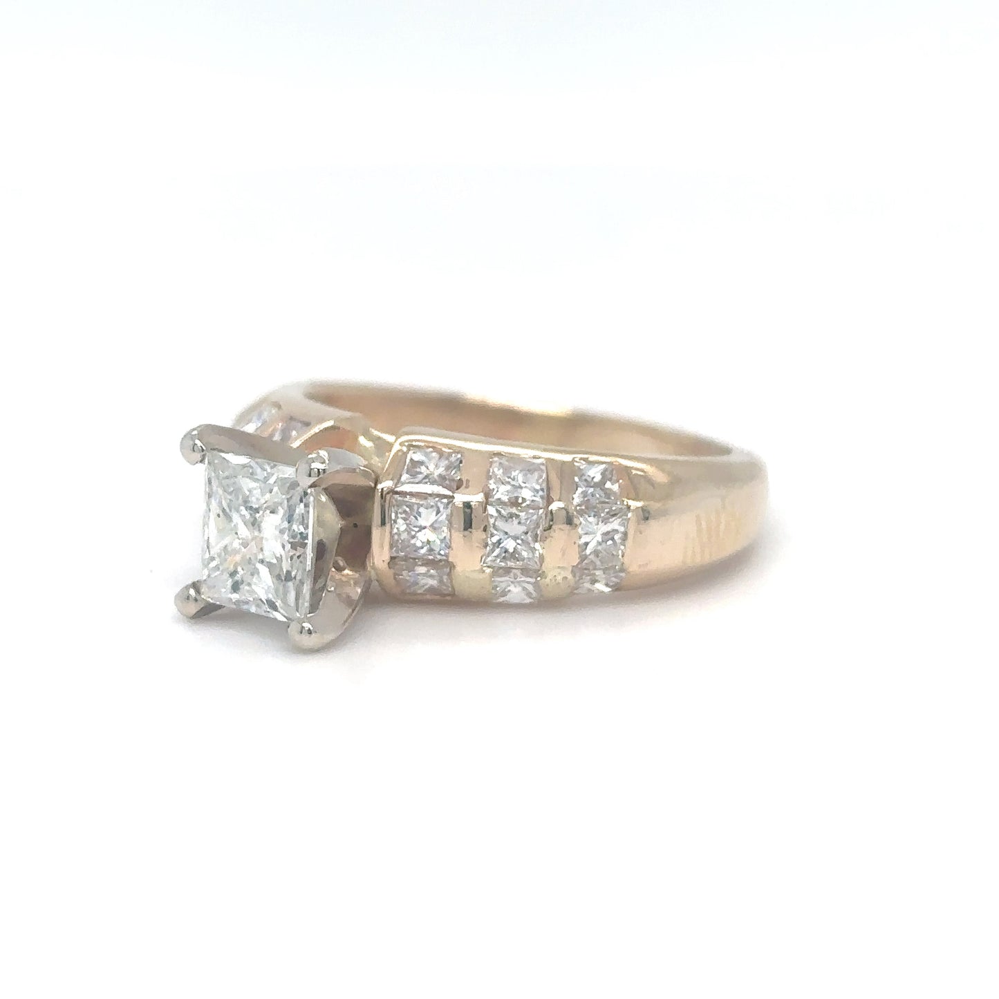 14KY 2.08CTW RECTANGULAR MODIFIED BRILLIANT DIAMOND ENGAGEMENT RING I2/K-SI1/G-H 6.1G