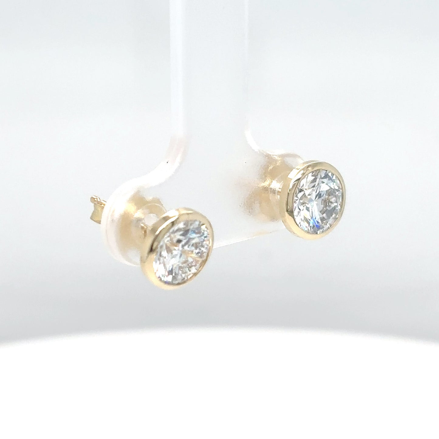 14KY 2.08CTW ROUND BRILLIANT LAB GROWN DIAMOND BEZEL SOLITAIRE EARRINGS IF/D