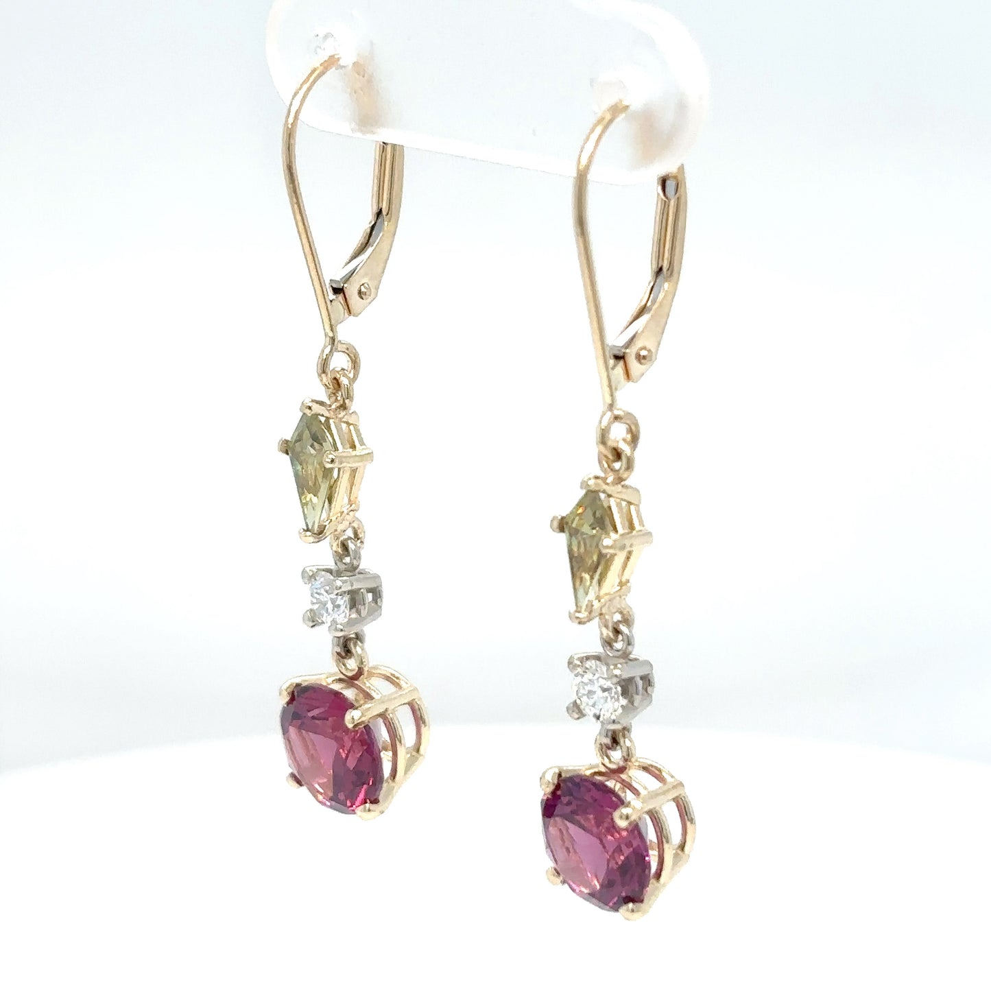 14KY 3.91CTW DEMANTOID-PURPLE GARNET-DIAMOND EARRINGS 2.6G