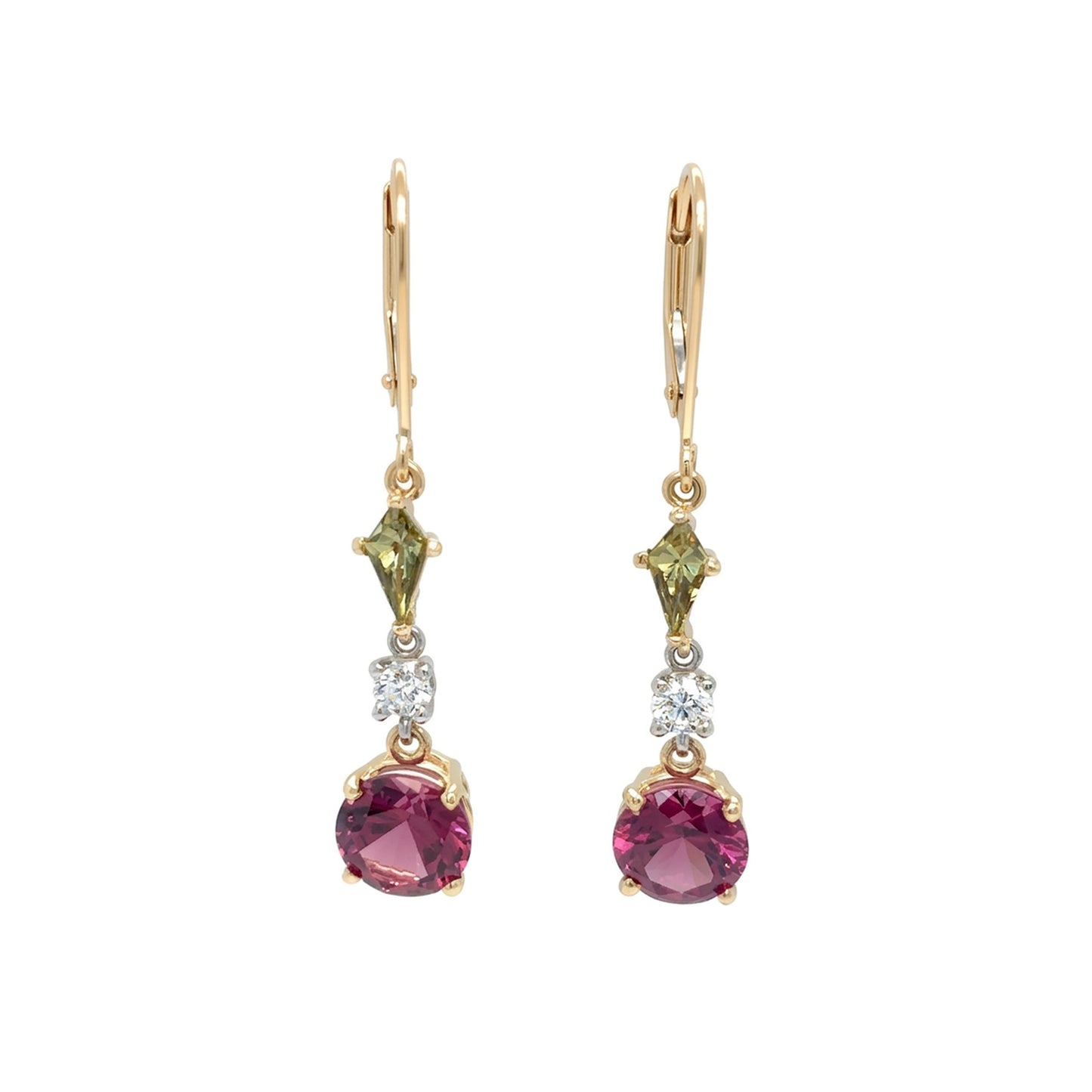 14KY 3.91CTW DEMANTOID-PURPLE GARNET-DIAMOND EARRINGS 2.6G