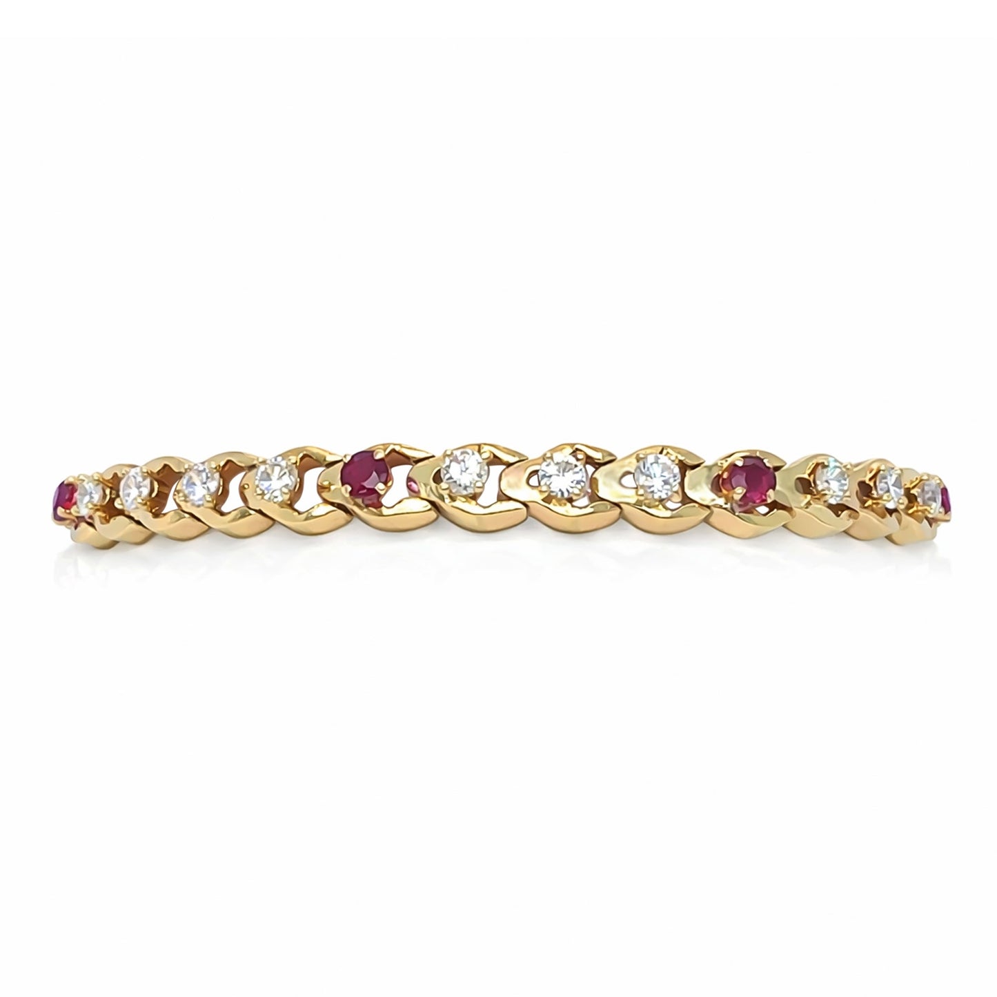14KY 7.5" 3.70CTW RUBY-DIAMOND BRACELET "AAA" SI1/G-H 18.7G