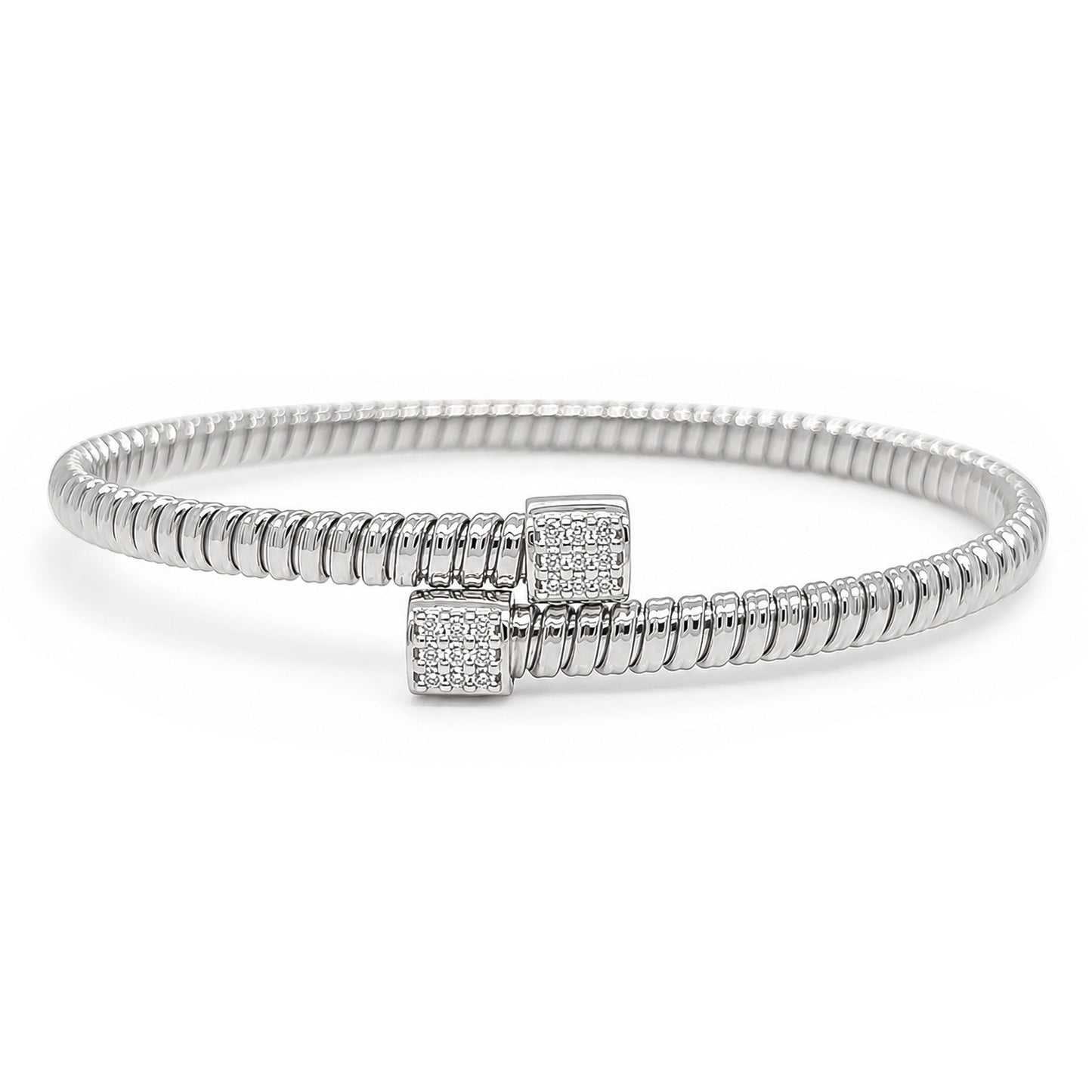 18KW 0.15CTW ROUND BRILLIANT DIAMOND FLEXIBLE BANGLE BRACELET VS/F-G 10.0G