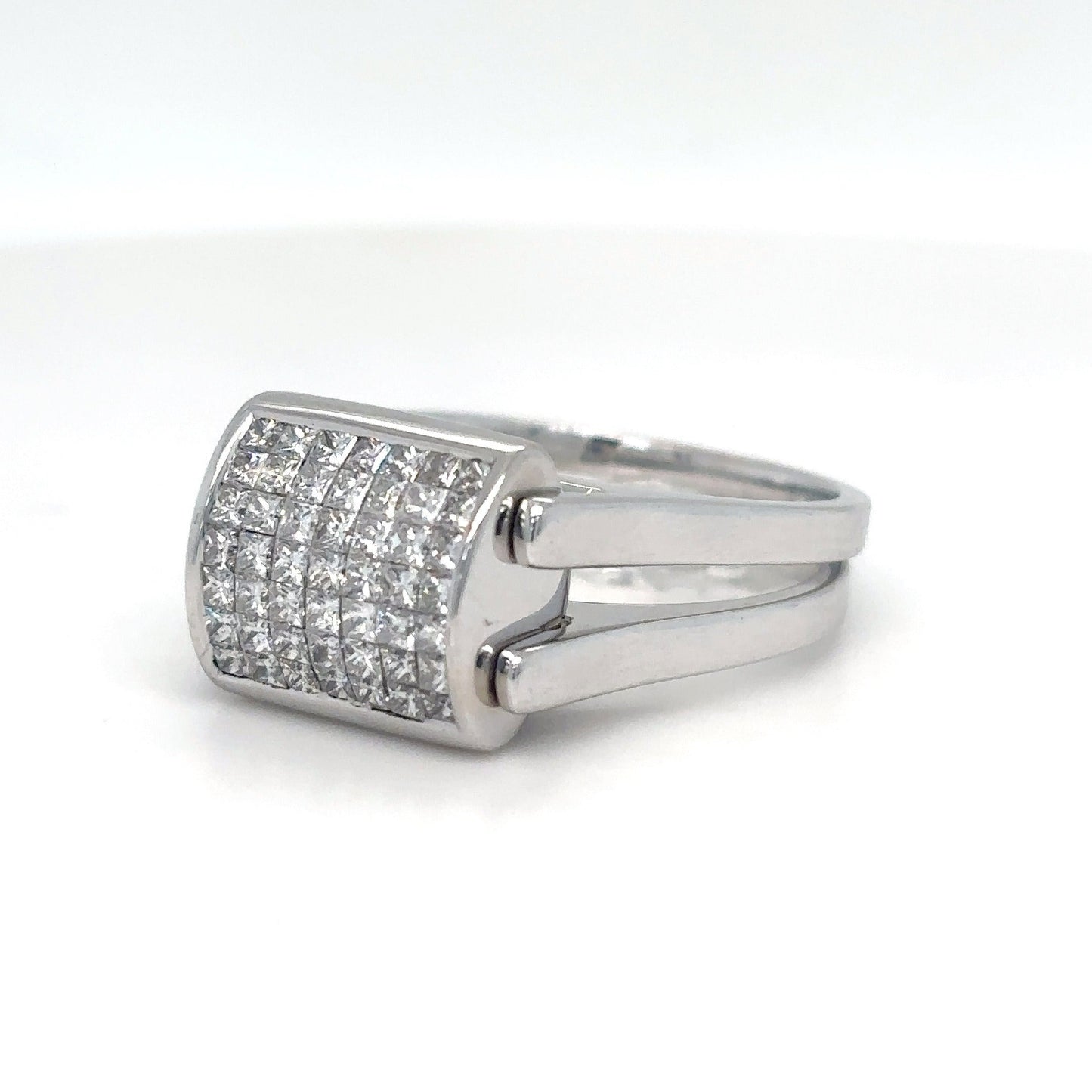 18KW REVERSIBLE 2.00CTW BLACK-WHITE PRINCESS CUT DIAMND RING VS/G 10.8G