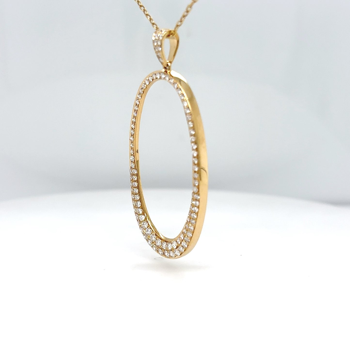 18KY 18" 0.95CTW ROUND BRILLIANT DIAMOND OVAL PENDANT VS/F-G 6.9G