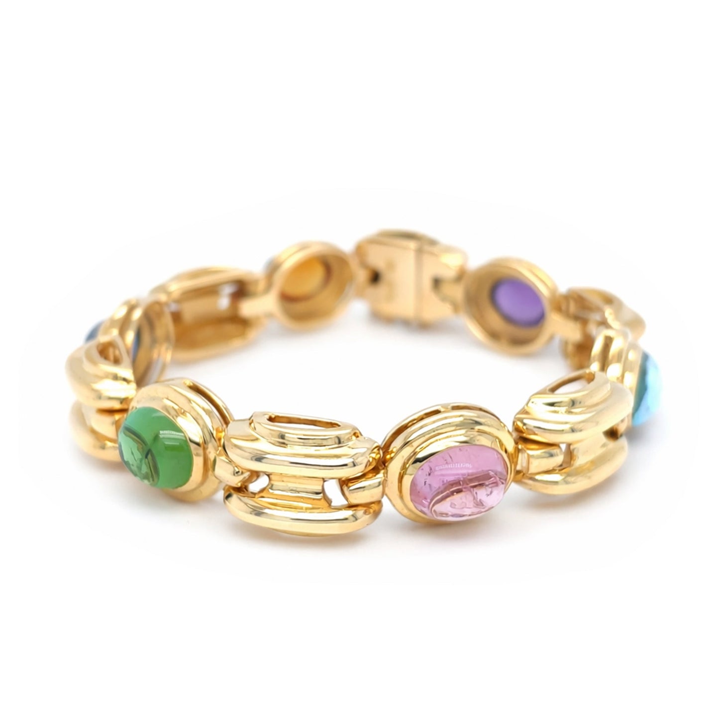 18KY 7" 10X8MM CABACHON AM-BT-PT-GT-IO-CI BRACELET 54.7G