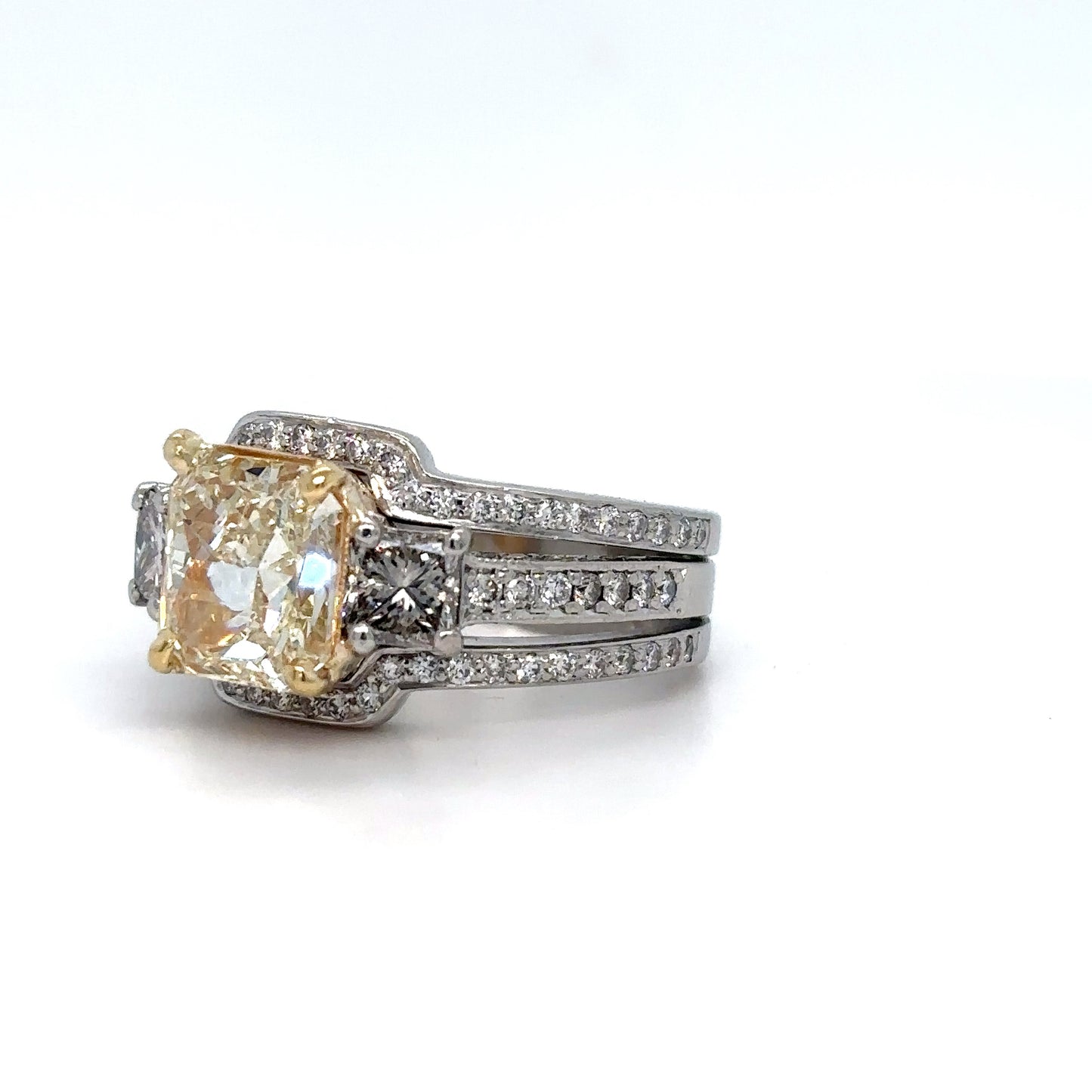 PLAT 4.63CTW RECTANGULAR MODIFIED-PRINCESS-ROUND BRILLIANT DIAMOND ENGAGEMENT RING I1/S-T-SI/G-H 13.5G
