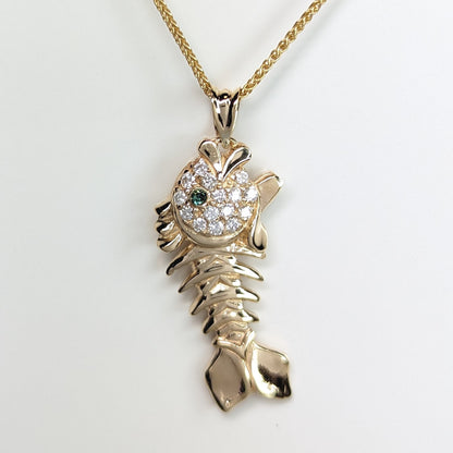 14KY .25CTW PAVE DIAMOND BONEFISH PENDANT 3.8G