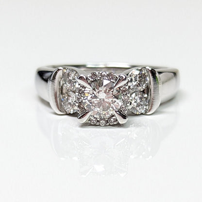 14KW 1.00CTW ROUND HALO DIAMOND ENGAGEMENT RING 9.5G SI2/H